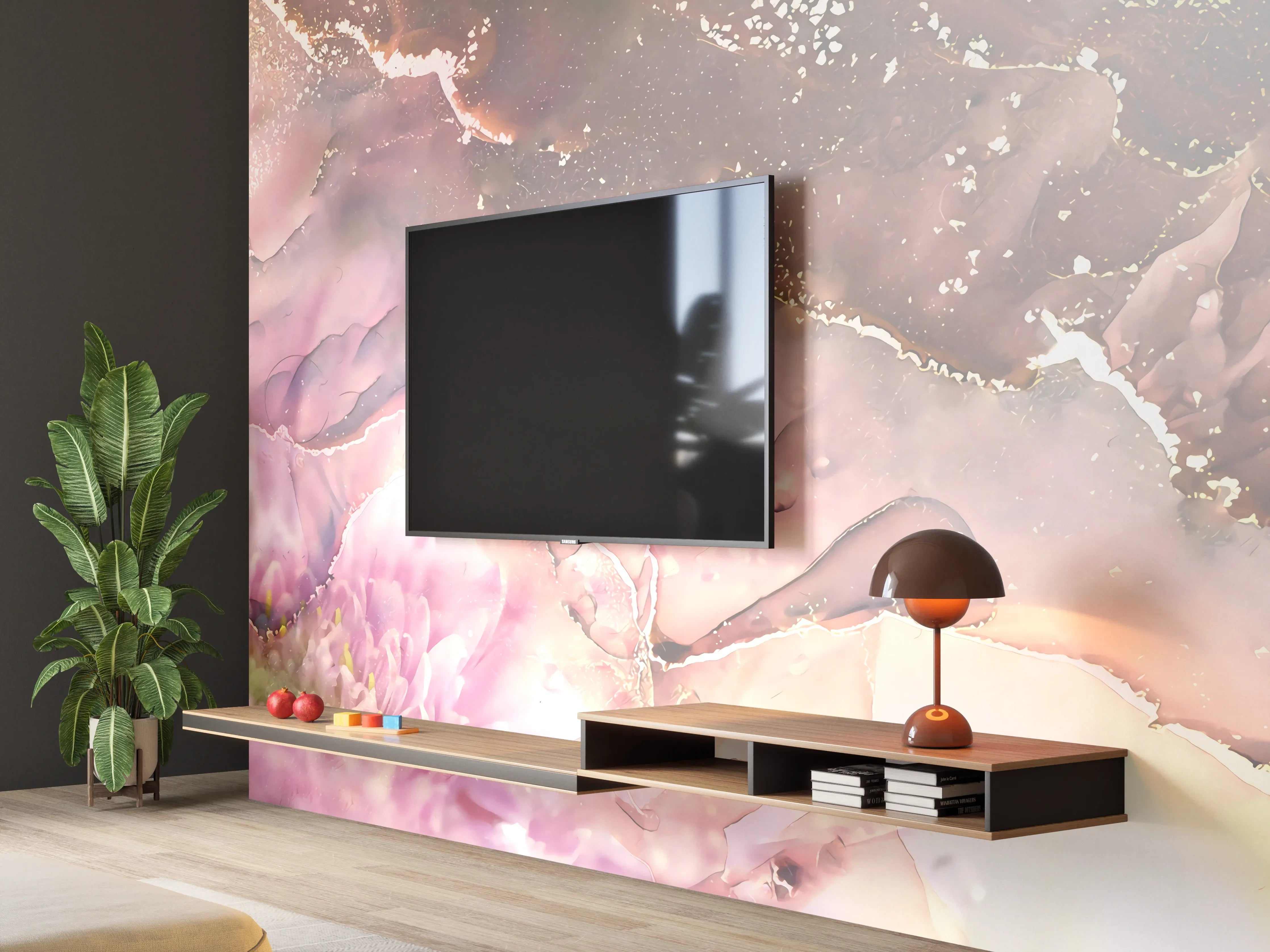 Wandverkleidung Wohnzimmer - Sanfte Wasserfarben-Kunst mit Blumenmotiven