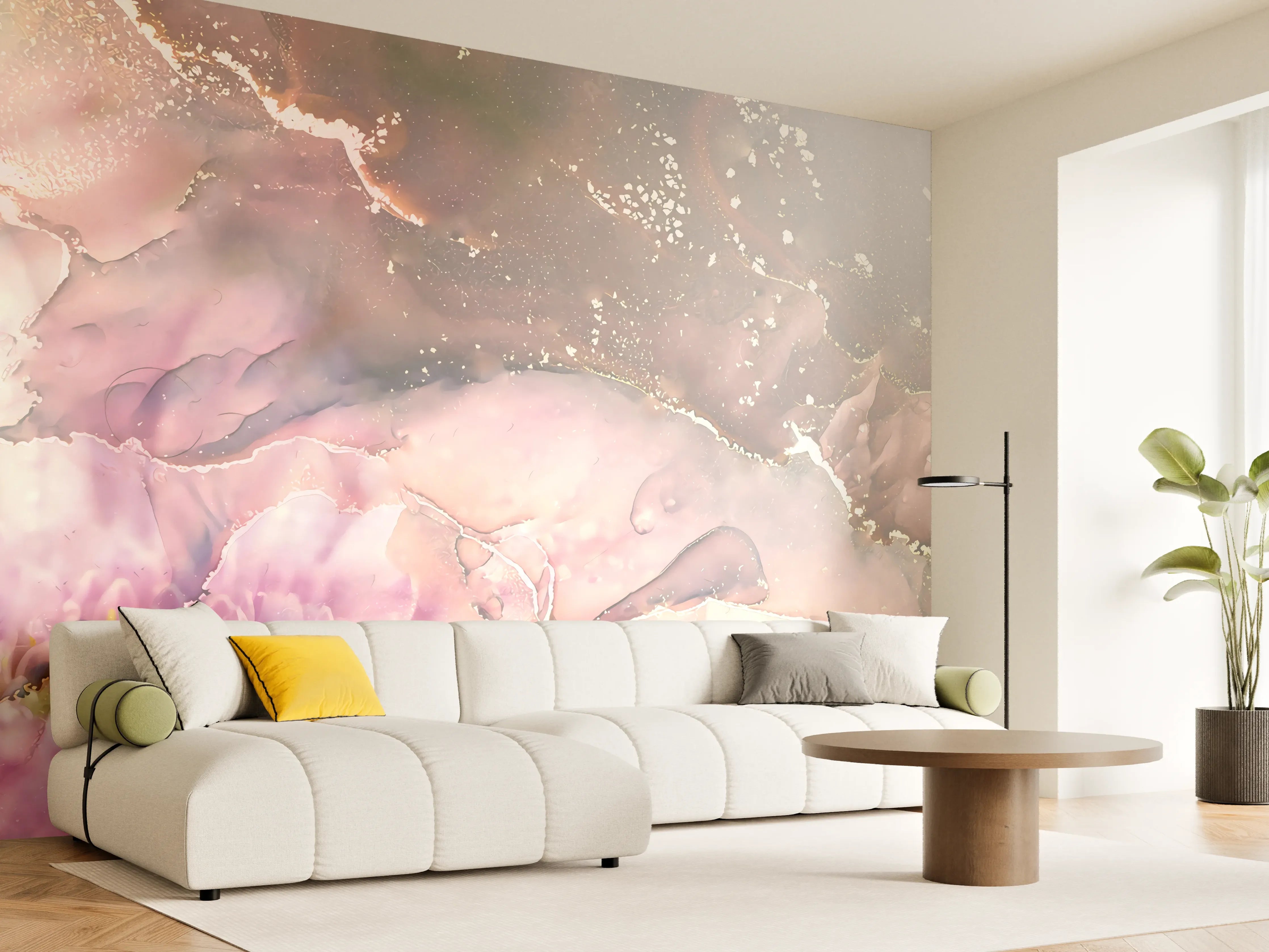 Wandverkleidung Wohnzimmer - Sanfte Wasserfarben-Kunst mit Blumenmotiven