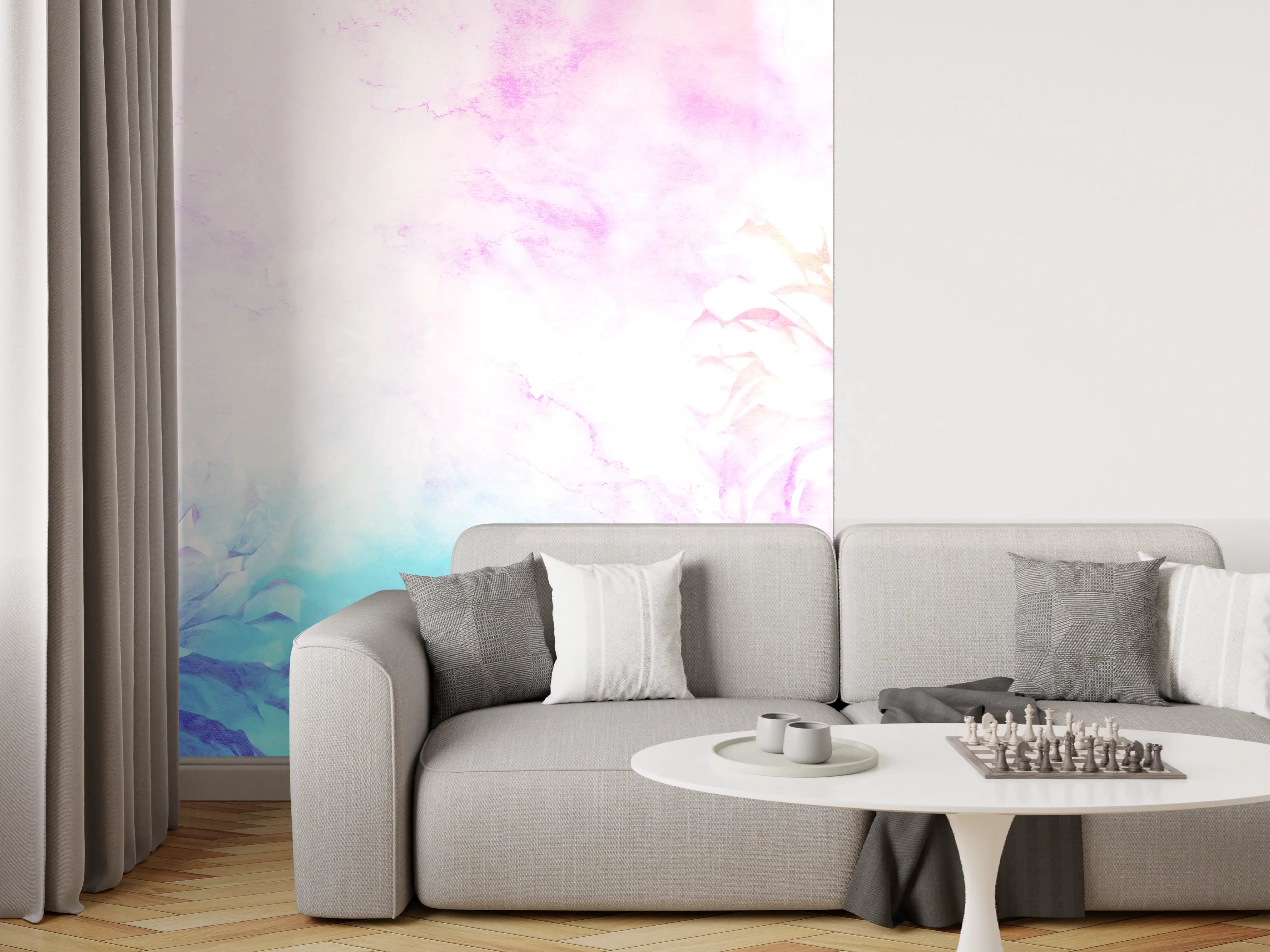 Wandverkleidung Wohnzimmer - Sanfte Wasserfarben mit Blumenmotiven