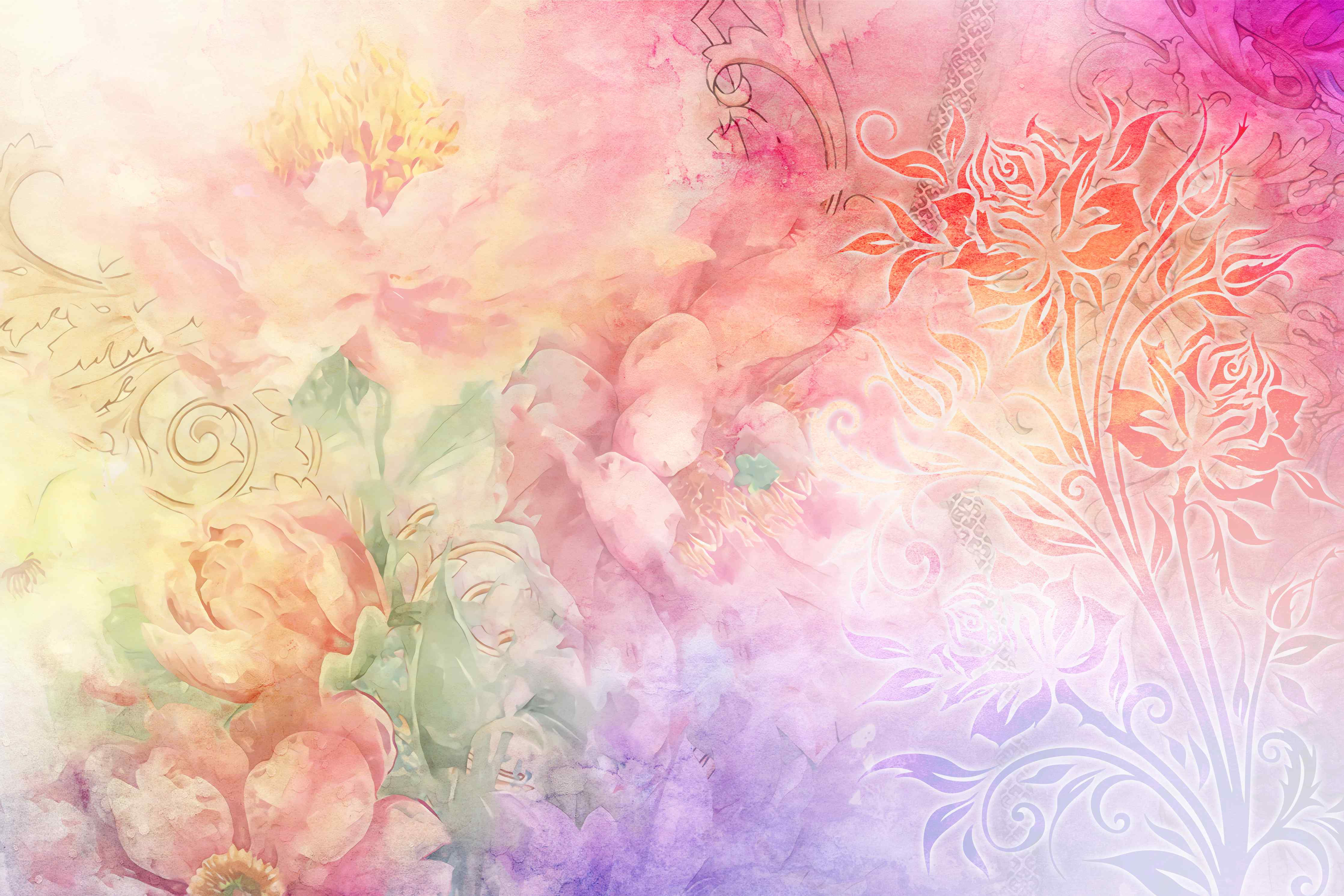 Wandverkleidung Wohnzimmer-Sanfte Wasserfarben mit floralen Details