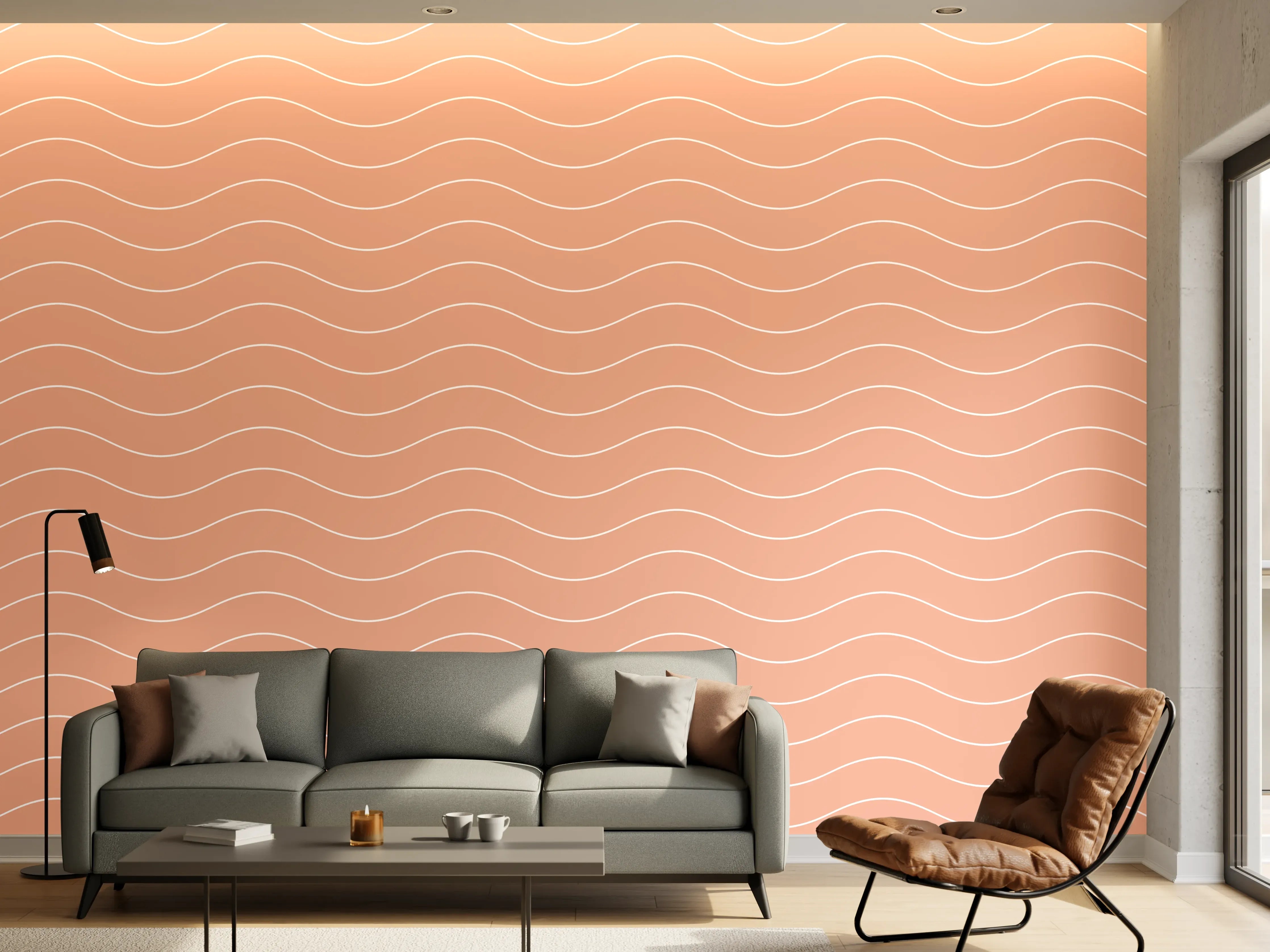 Wandverkleidung Wohnzimmer - Sanfte Wellen in Pastellfarben