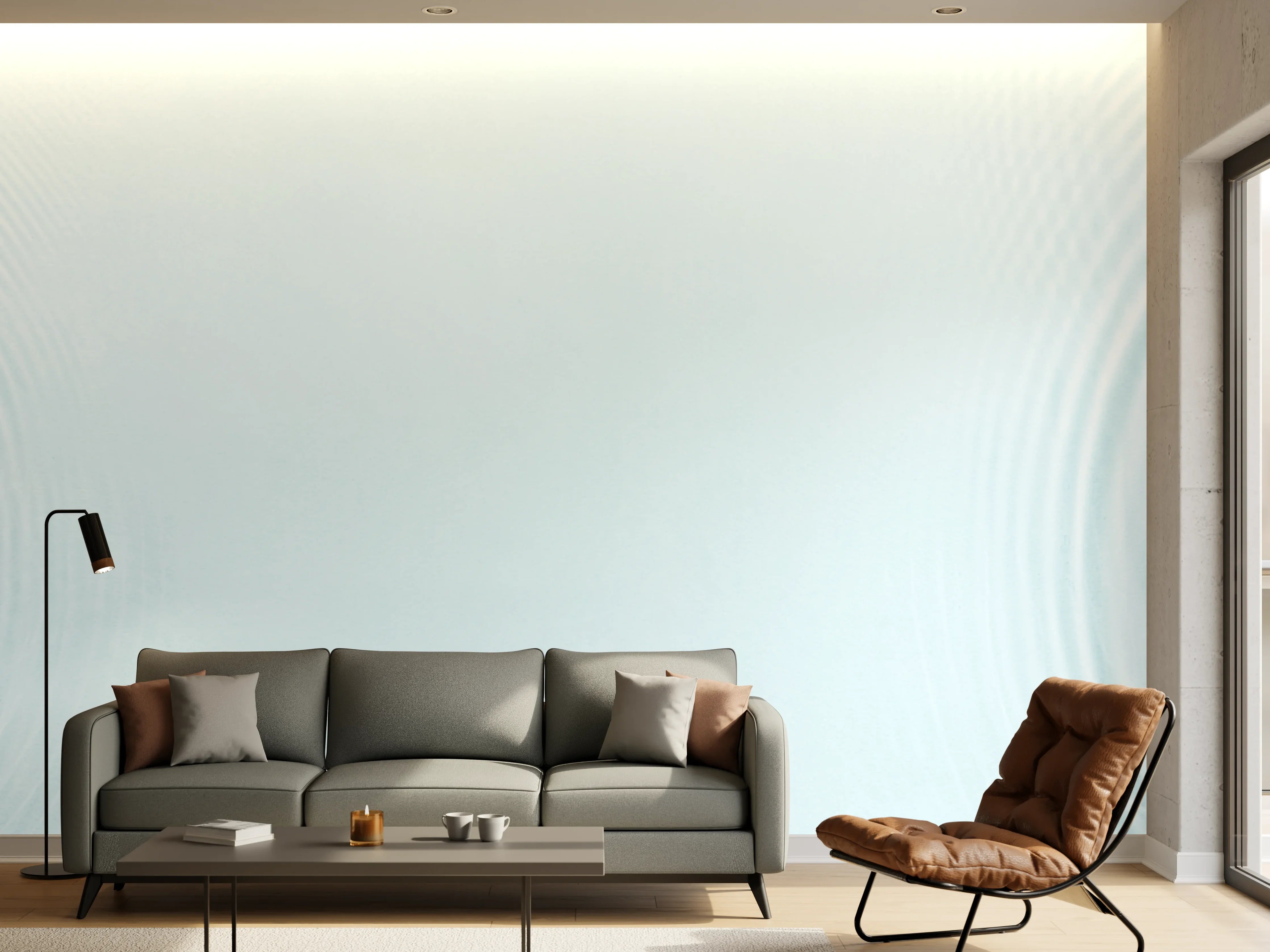 Wandverkleidung Wohnzimmer - Sanfte blaue Wellenringe