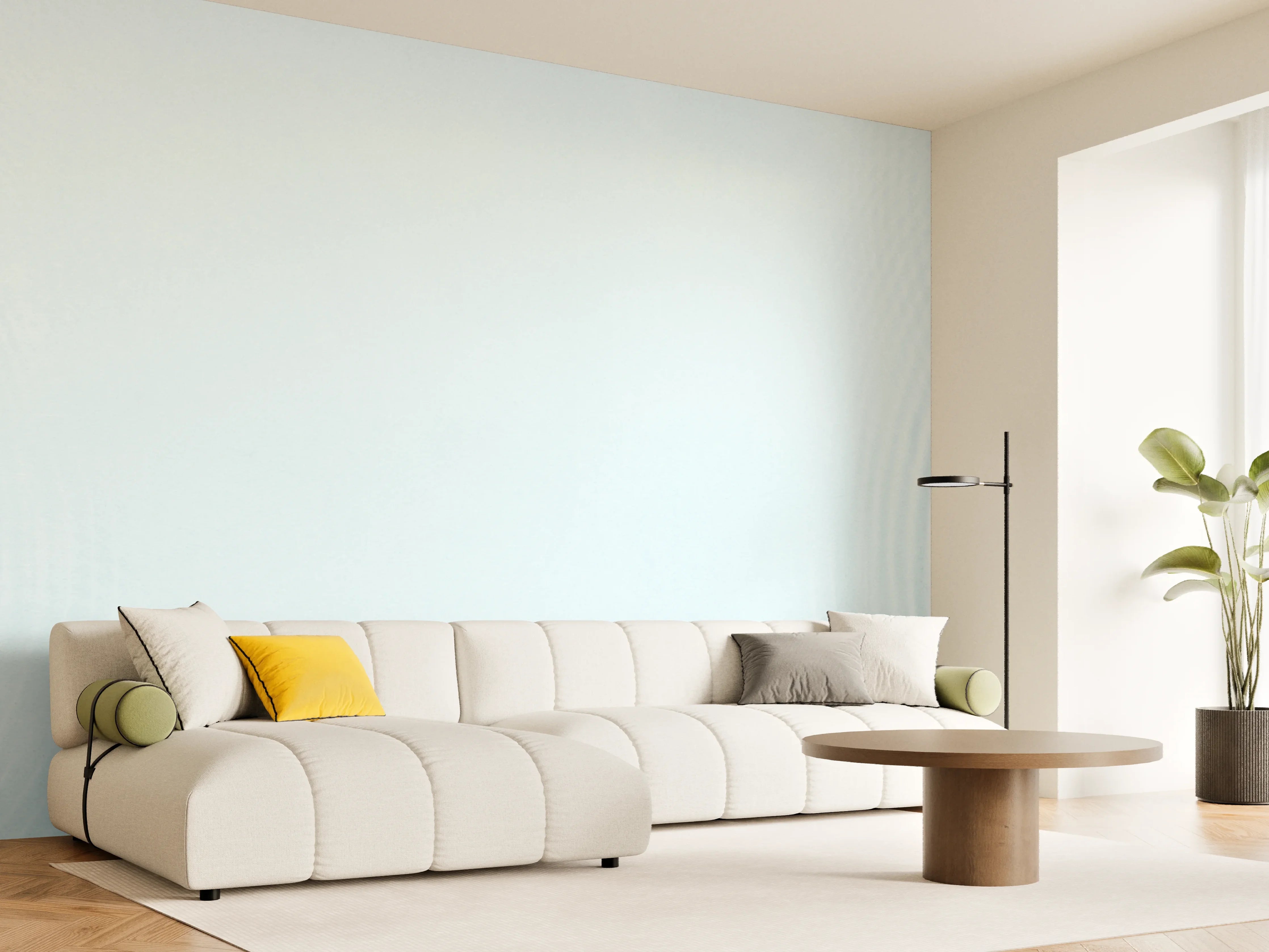 Wandverkleidung Wohnzimmer - Sanfte blaue Wellenringe
