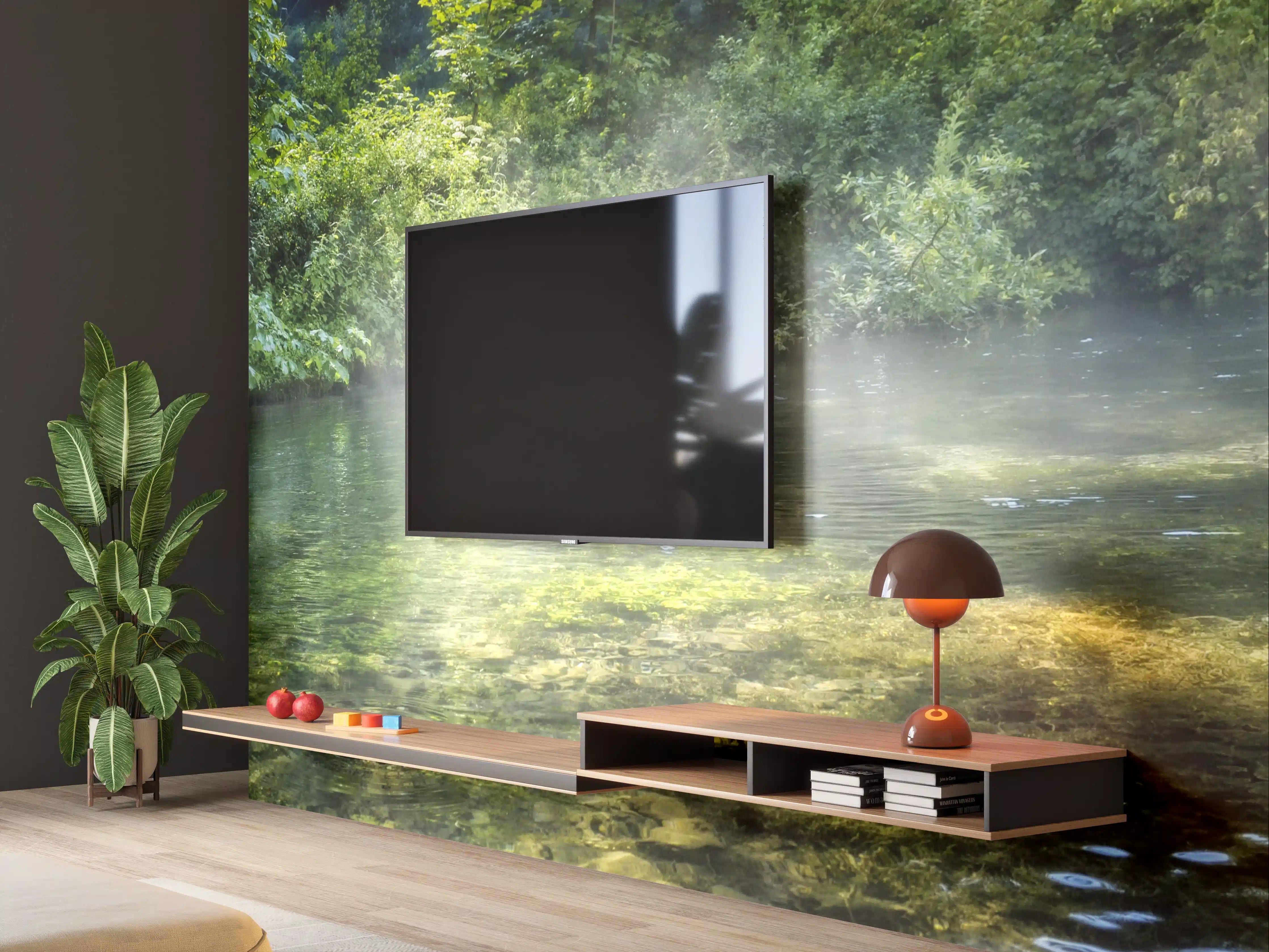 Wandverkleidung Wohnzimmer - Sanfter Fluss im Grauweiß-Traum