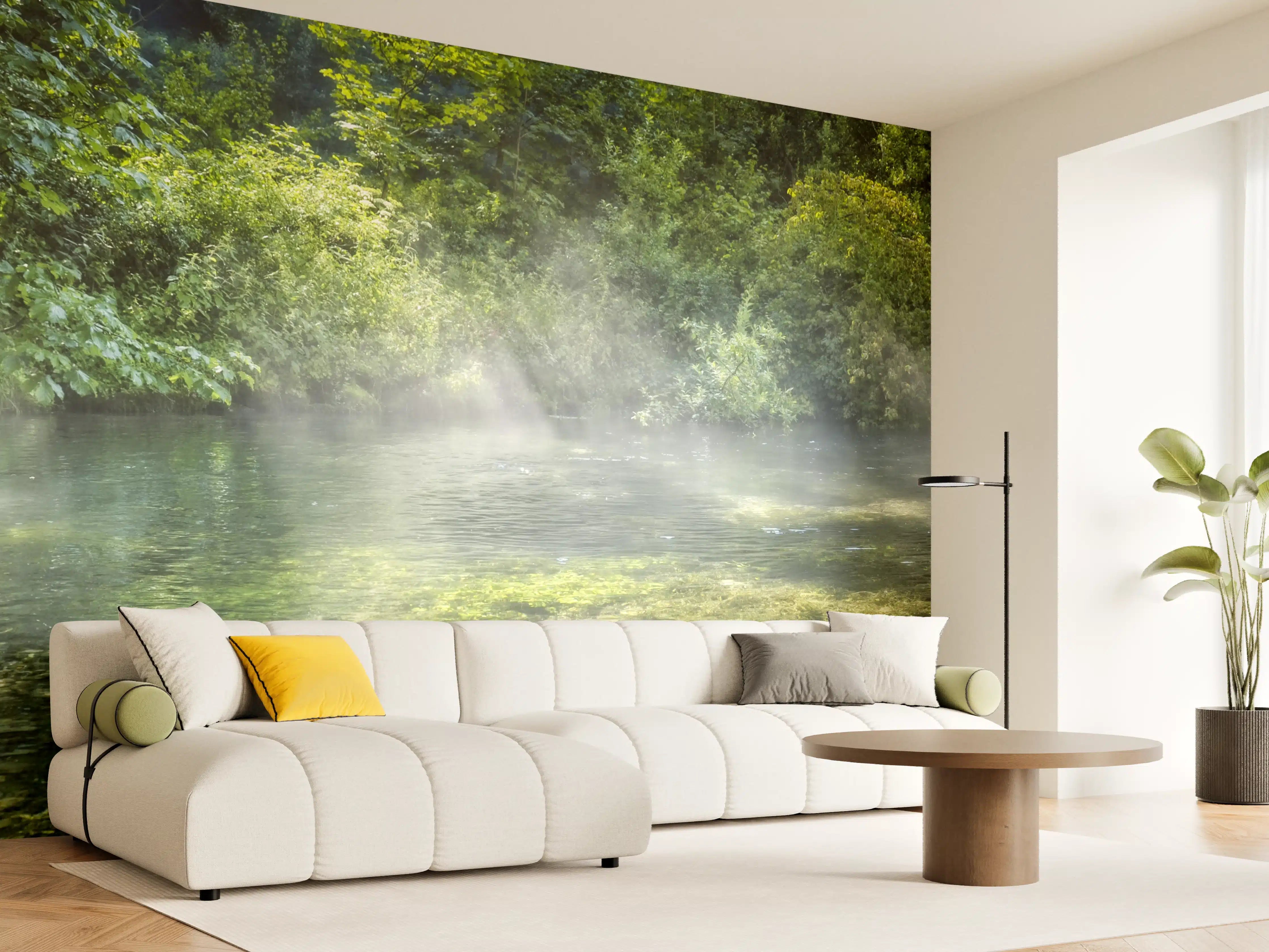 Wandverkleidung Wohnzimmer - Sanfter Fluss im Grauweiß-Traum