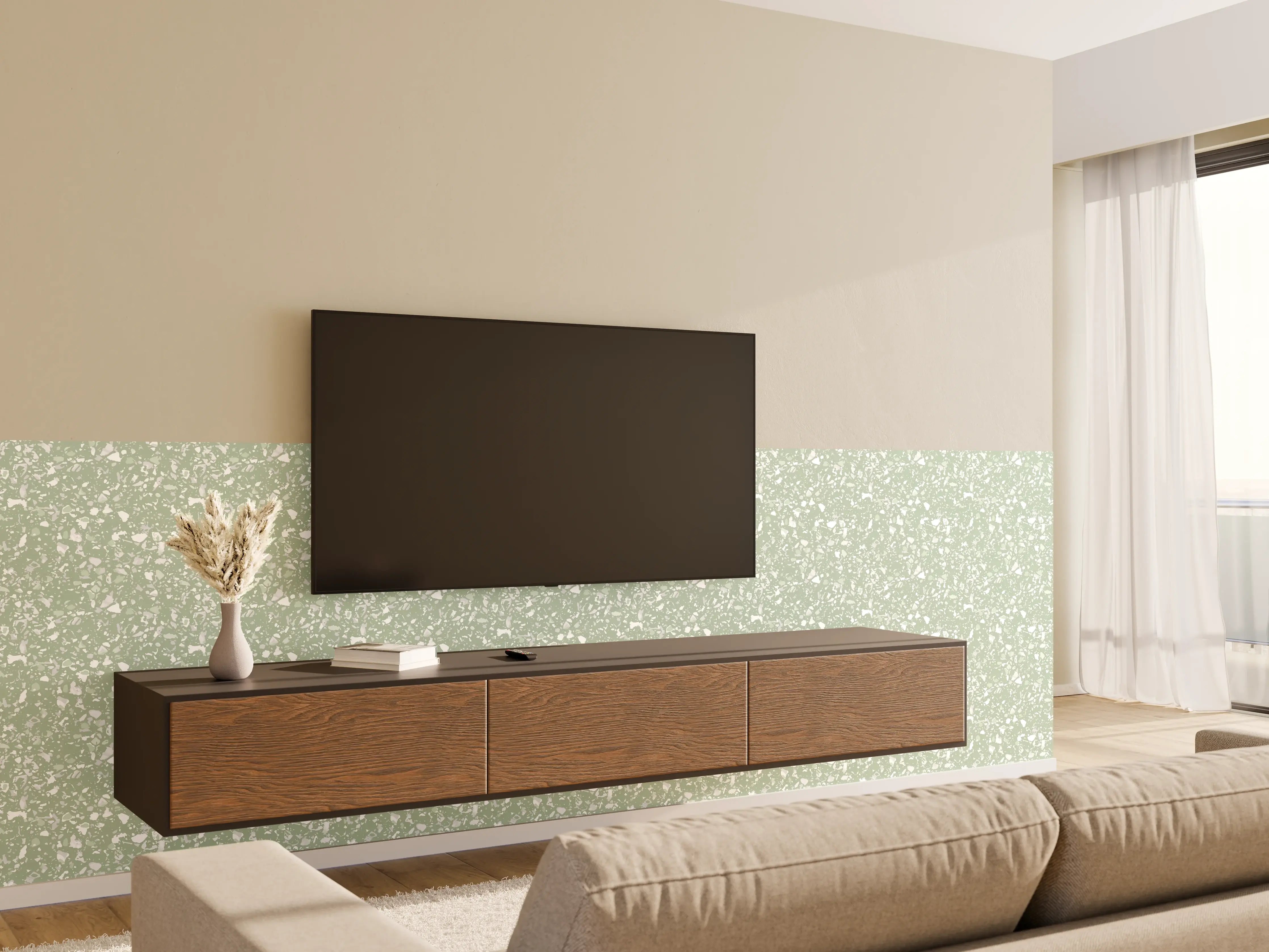 Wandverkleidung Wohnzimmer - Sanfter Frühlingsgruß in Grün