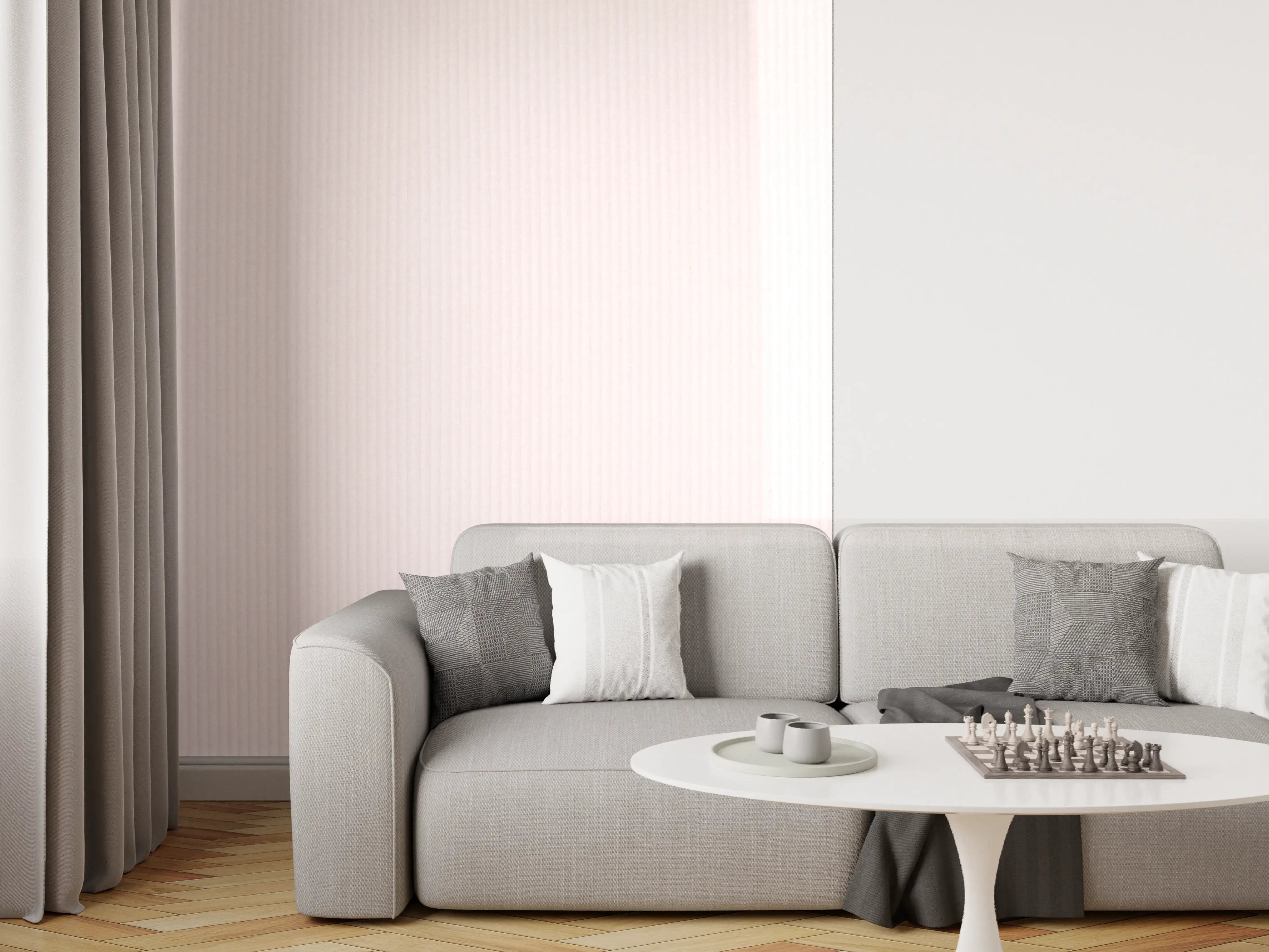 Wandverkleidung Wohnzimmer - Sanfter Rosé-Ton mit subtilen Streifen