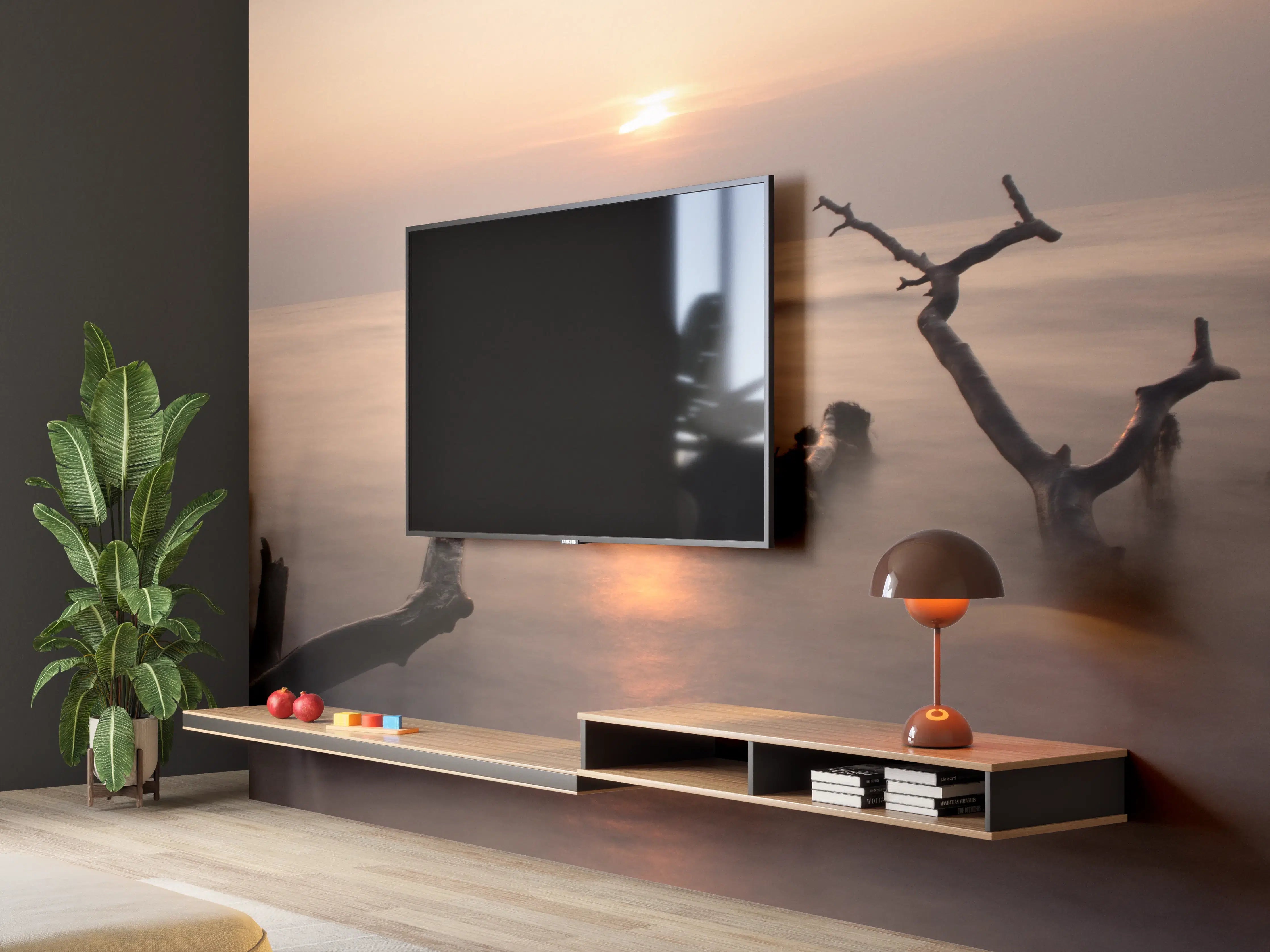 Wandverkleidung Wohnzimmer - Sanfter Sonnenuntergang am Meer