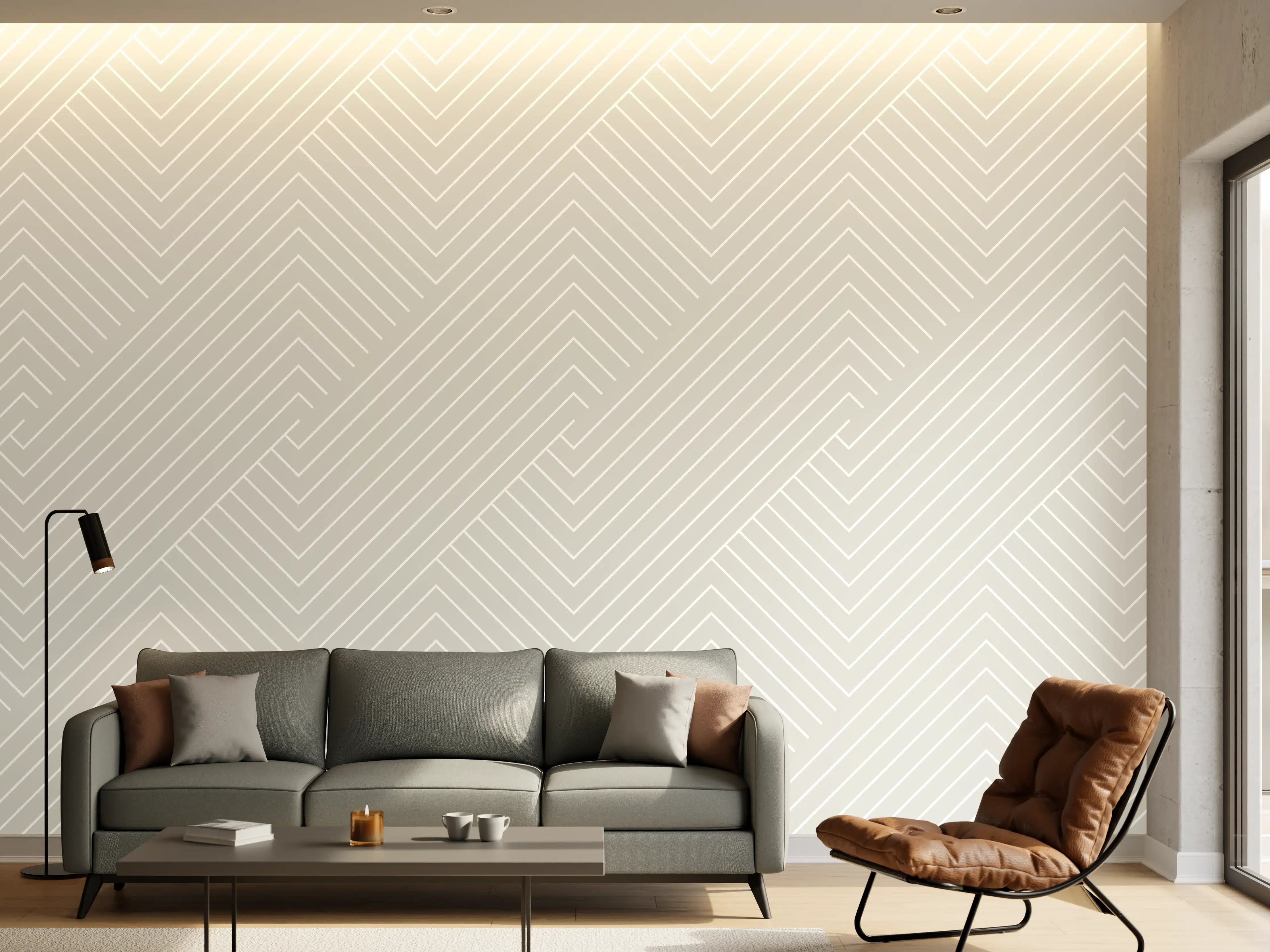 Wandverkleidung Wohnzimmer - Sanftes Grau in weißen Mustern