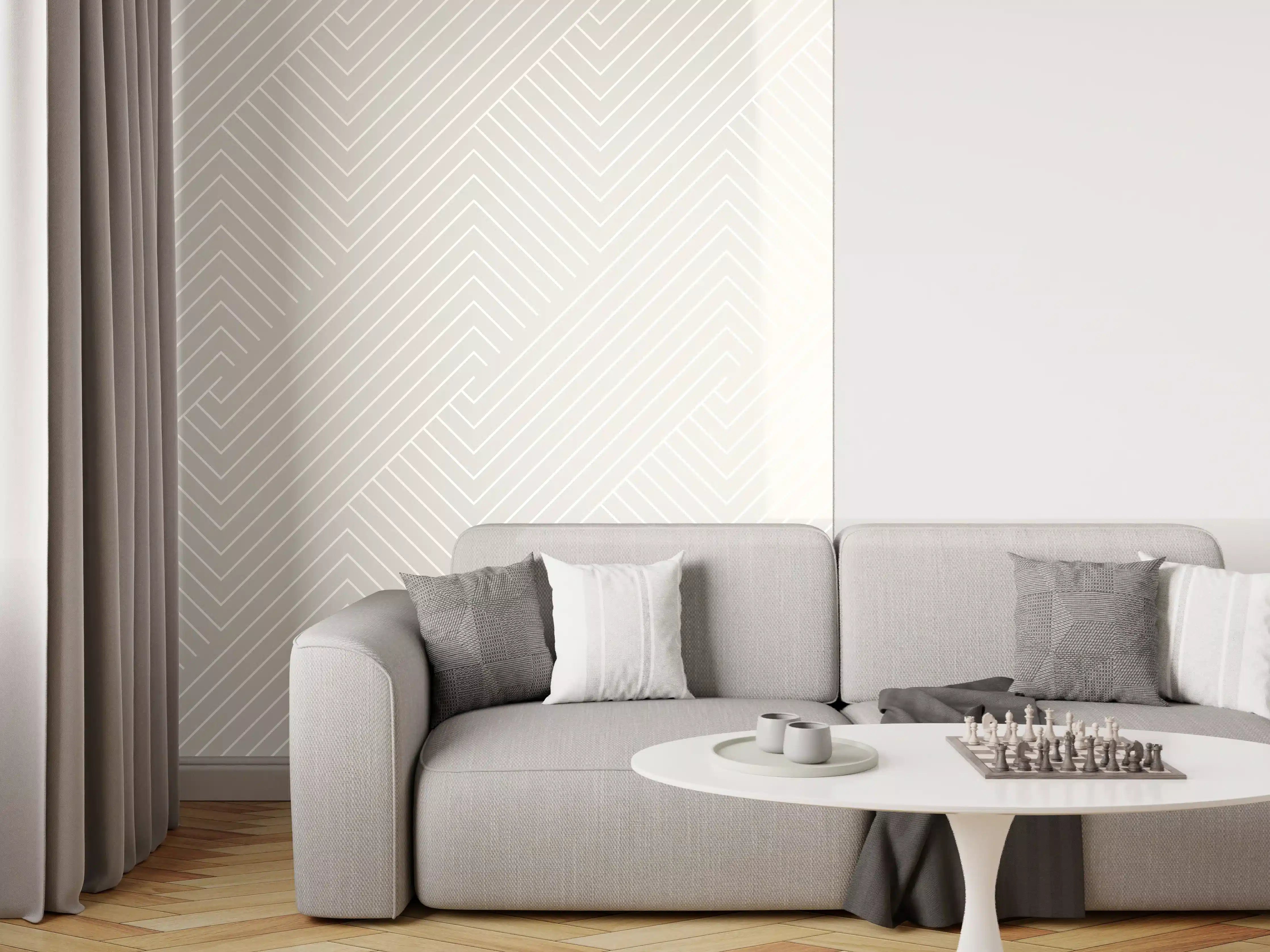 Wandverkleidung Wohnzimmer - Sanftes Grau in weißen Mustern