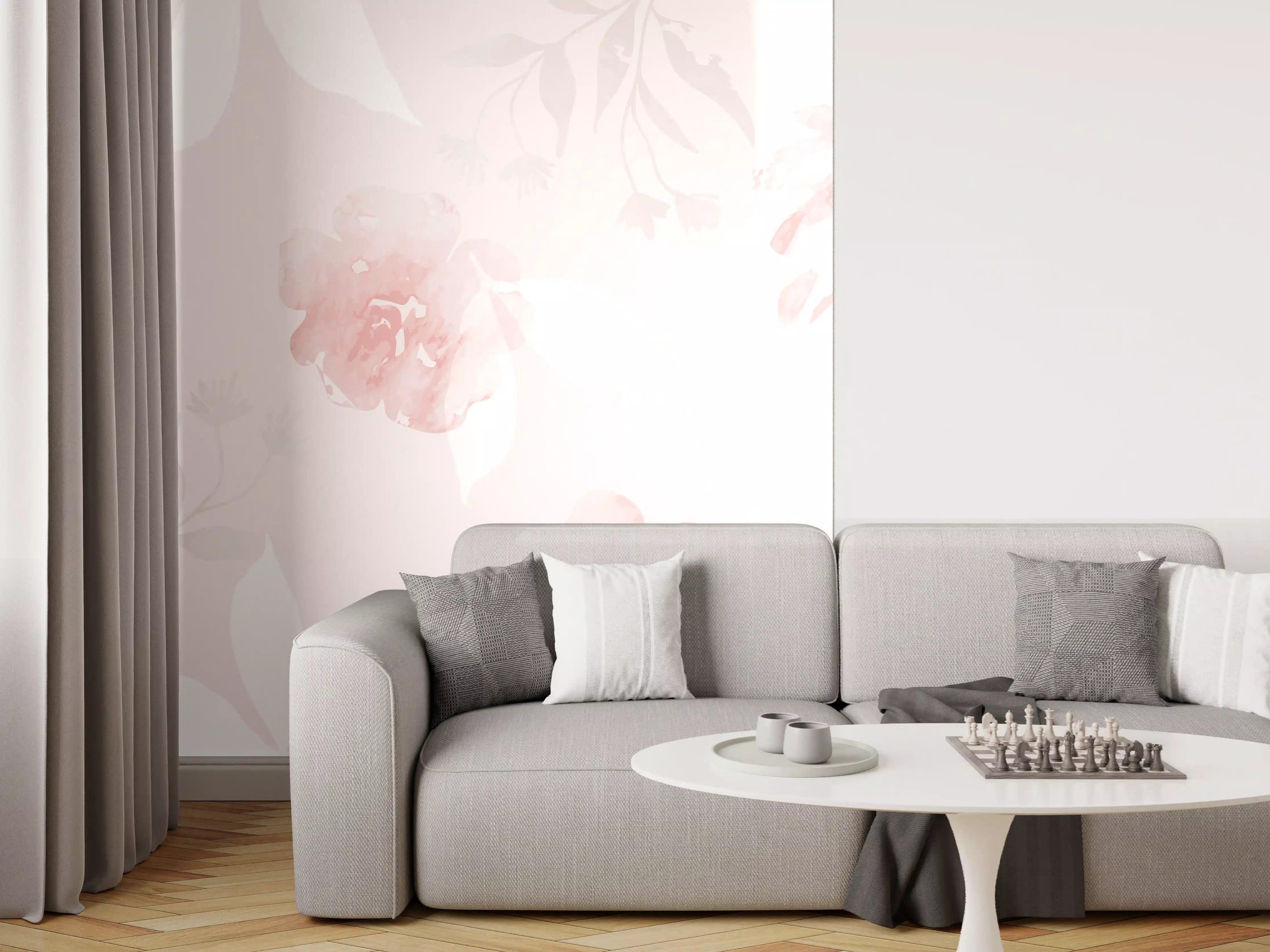 Wandverkleidung Wohnzimmer - Sanftes Rosa Blumenmuster Design