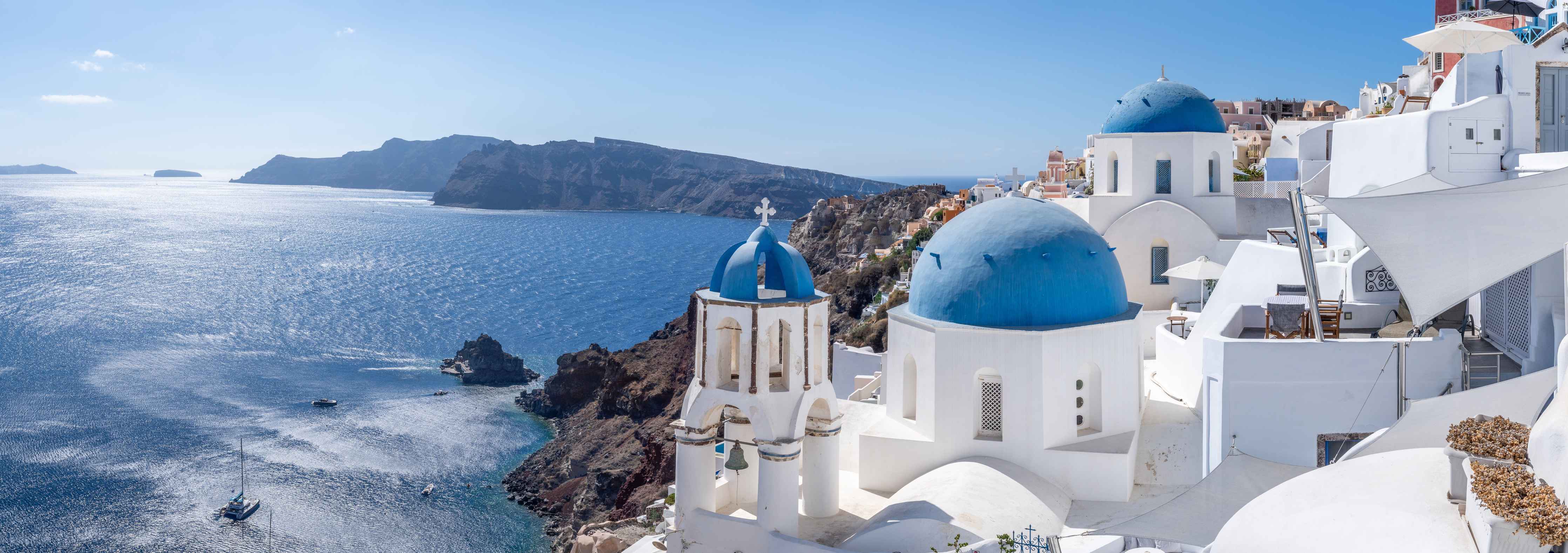 Wandverkleidung Wohnzimmer-Santorini Blau-Weiß Skyline