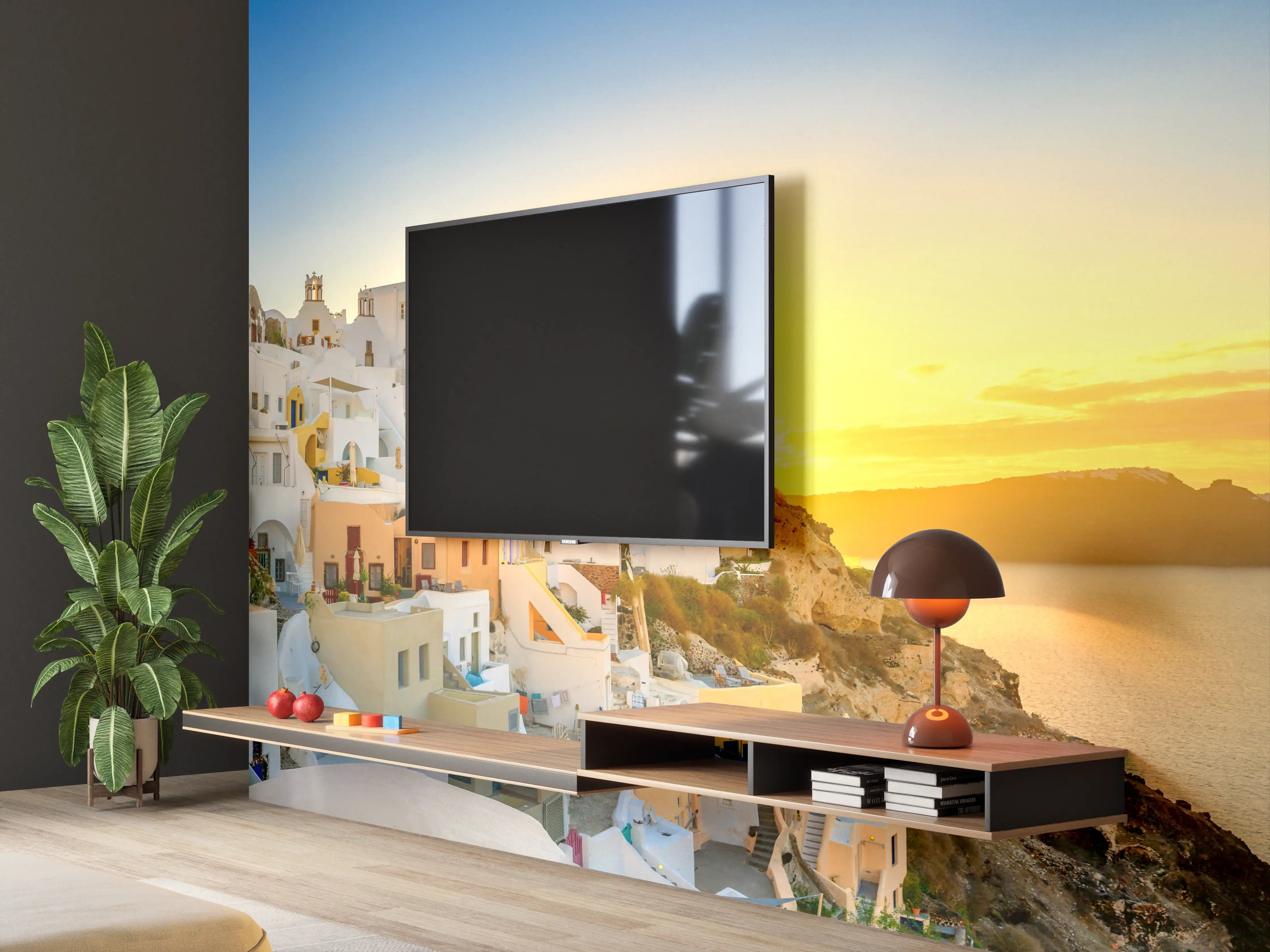 Wandverkleidung Wohnzimmer - Santorini Sonnenuntergang Skyline
