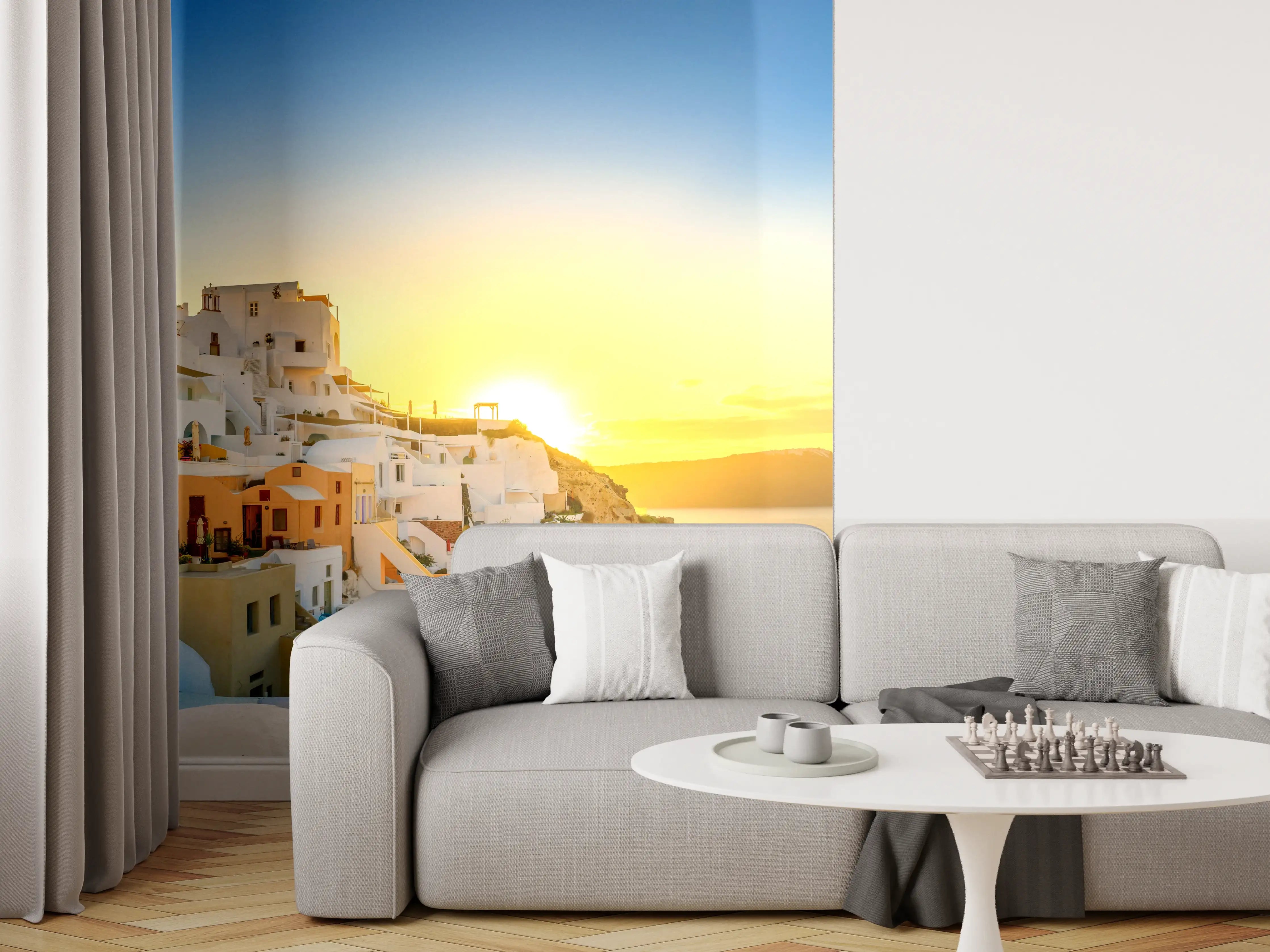Wandverkleidung Wohnzimmer - Santorini Sonnenuntergang Skyline