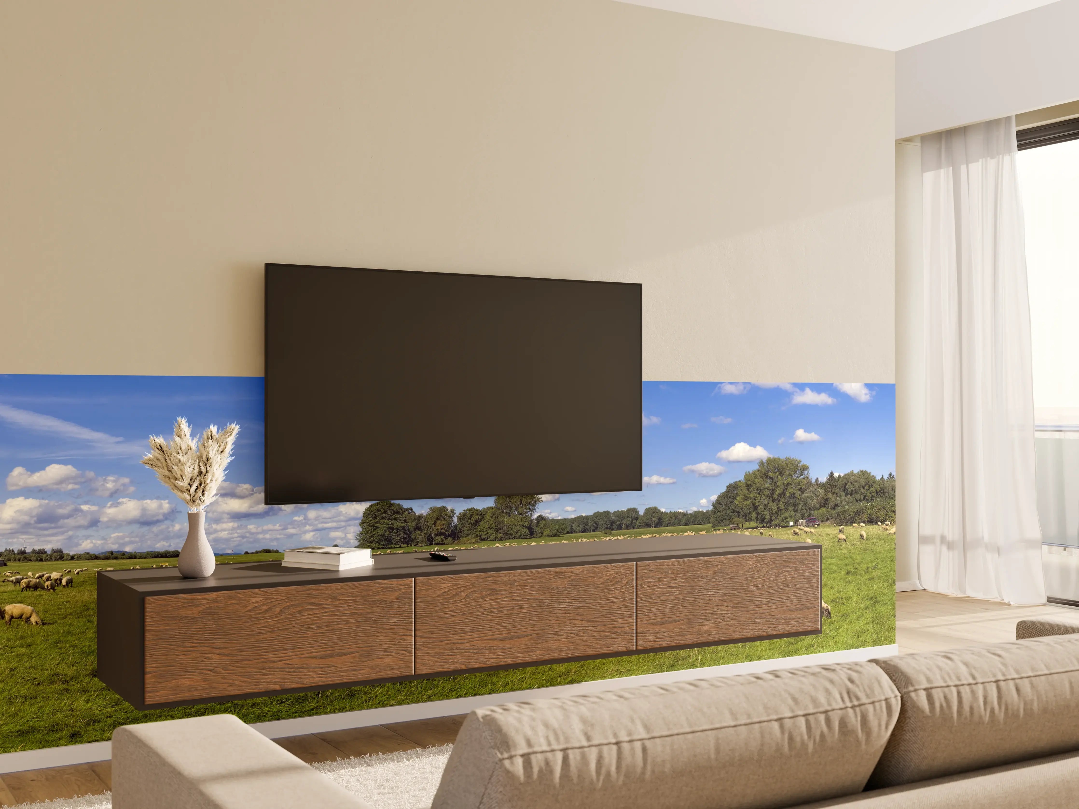 Wandverkleidung Wohnzimmer - Schafherde Panorama