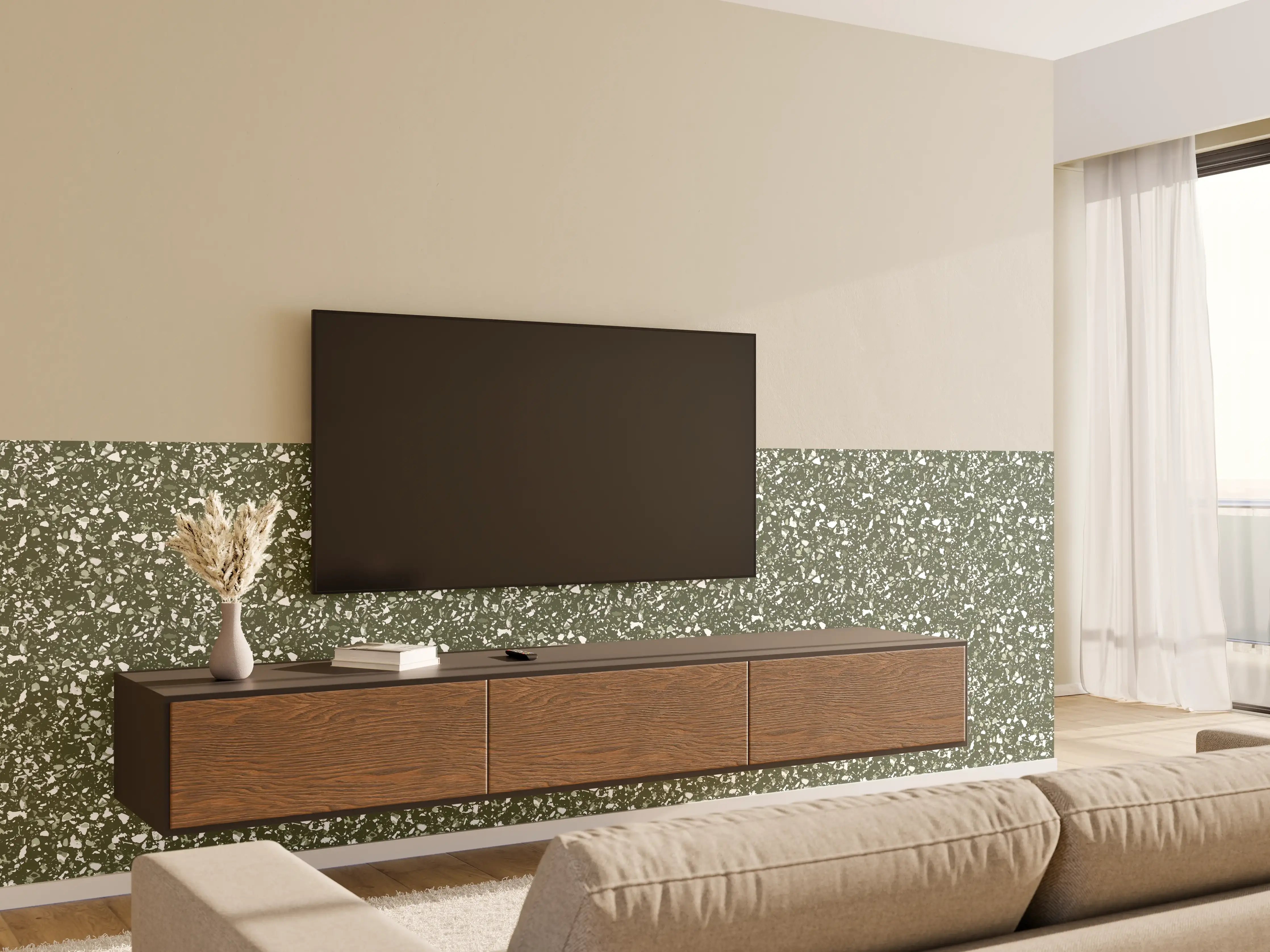Wandverkleidung Wohnzimmer - Schitternder Marmor-Fehlerbehang in Grüntönen