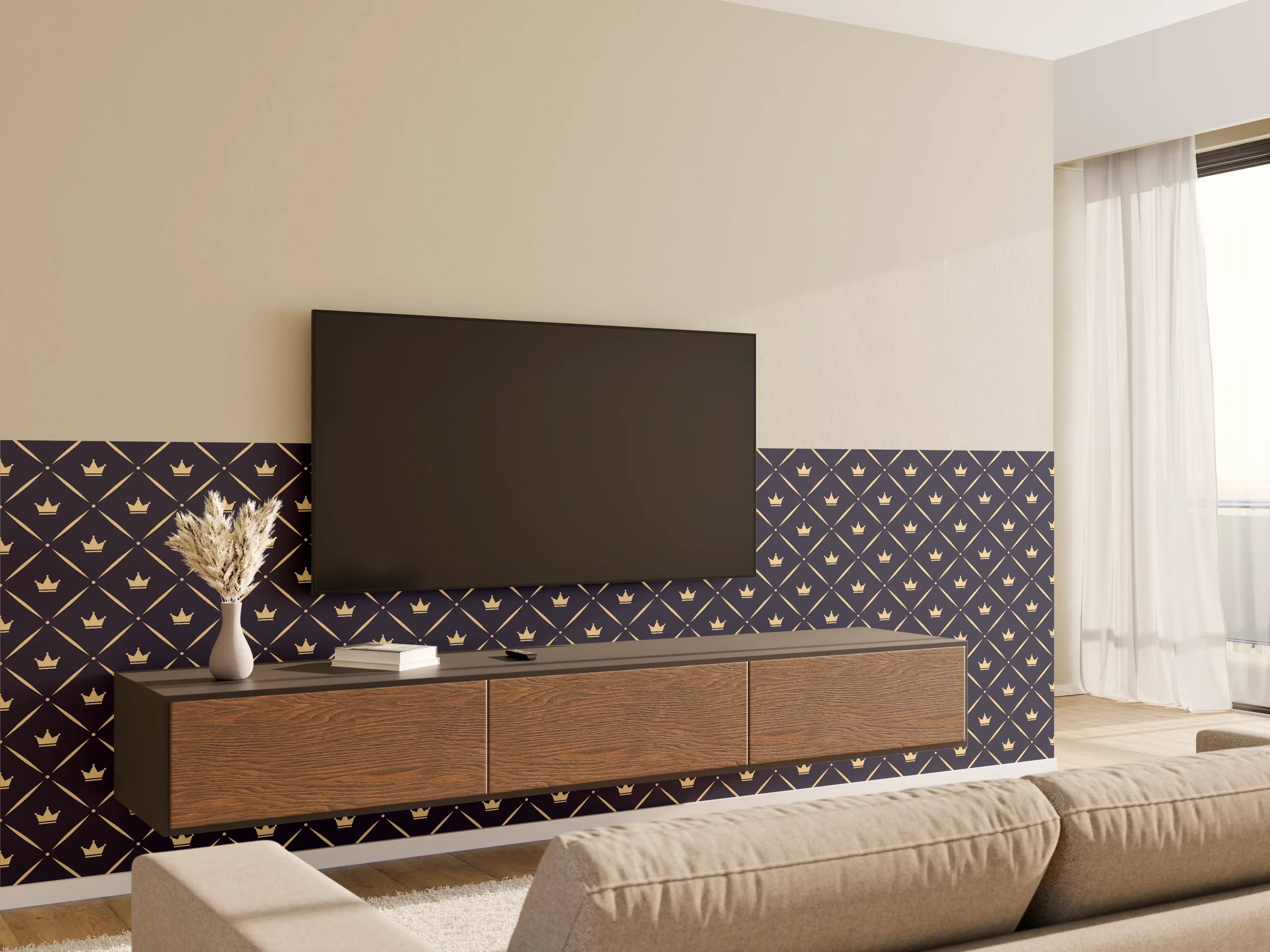 Wandverkleidung Wohnzimmer - Schlichte Grautöne: Geometrische Musterkunst