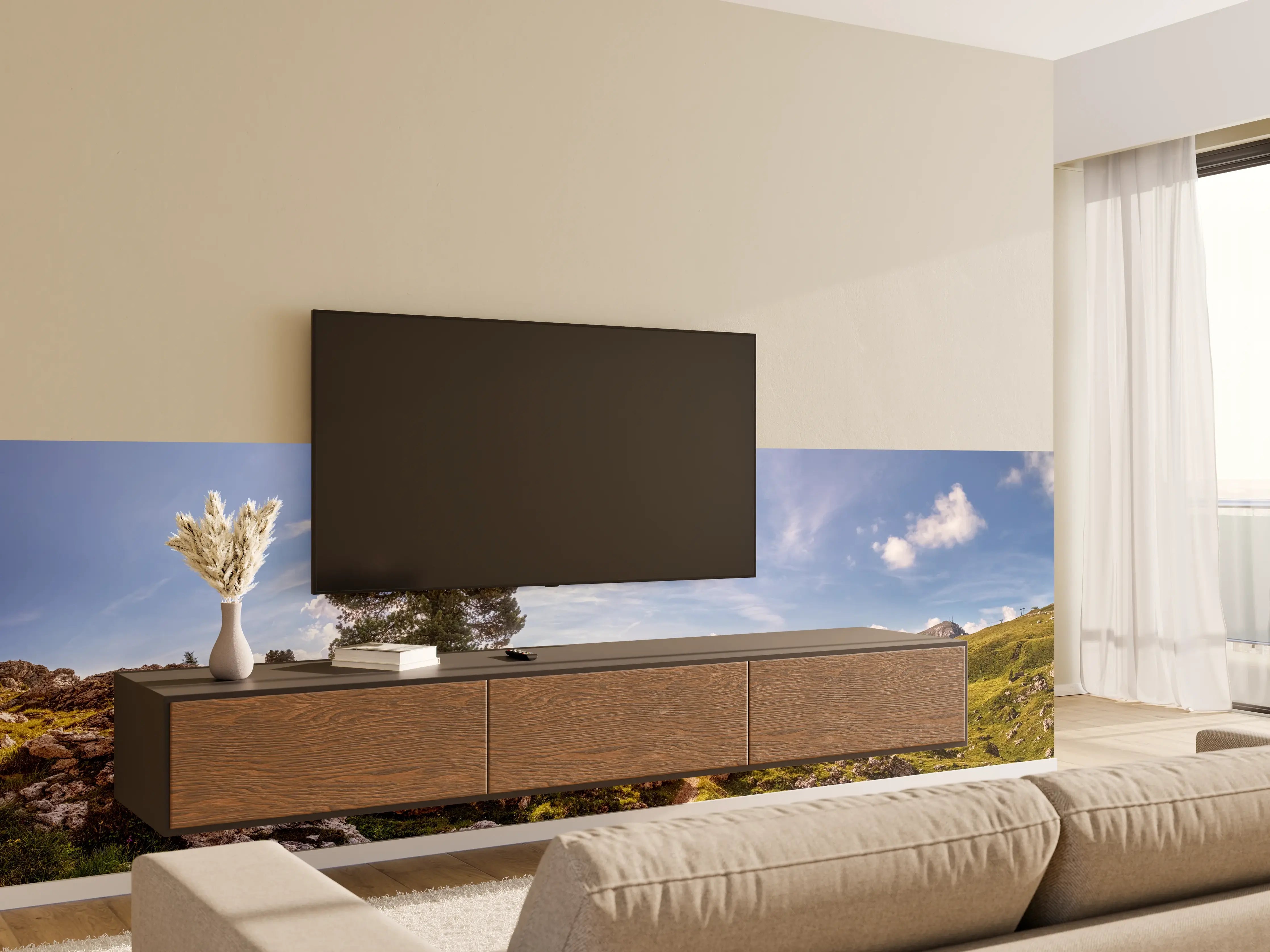 Wandverkleidung Wohnzimmer - Schmaler Weg um den Langkofel