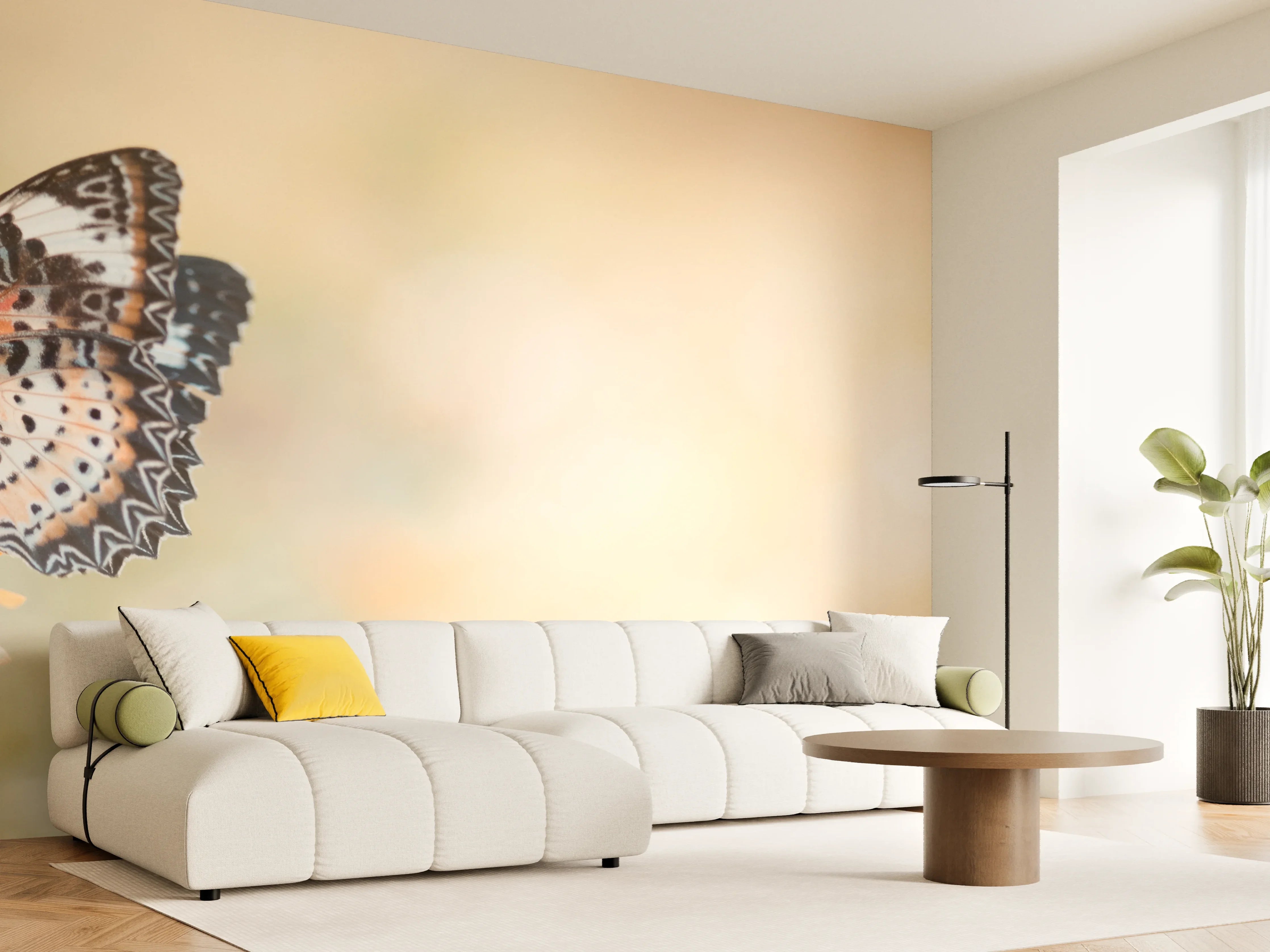Wandverkleidung Wohnzimmer - Schmetterling auf eine orangene Blume