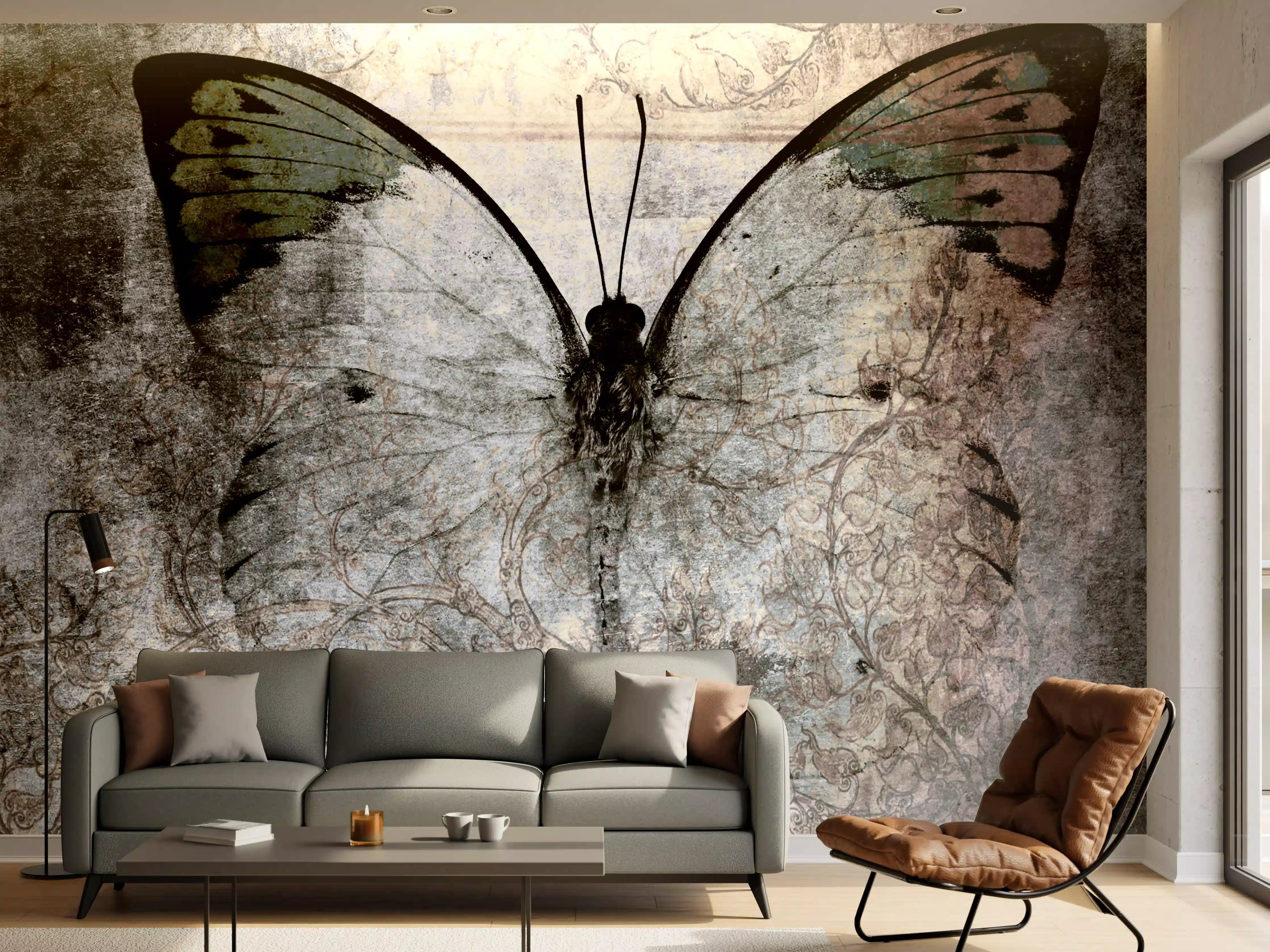 Wandverkleidung Wohnzimmer - Schmetterling im Vintage-Stil
