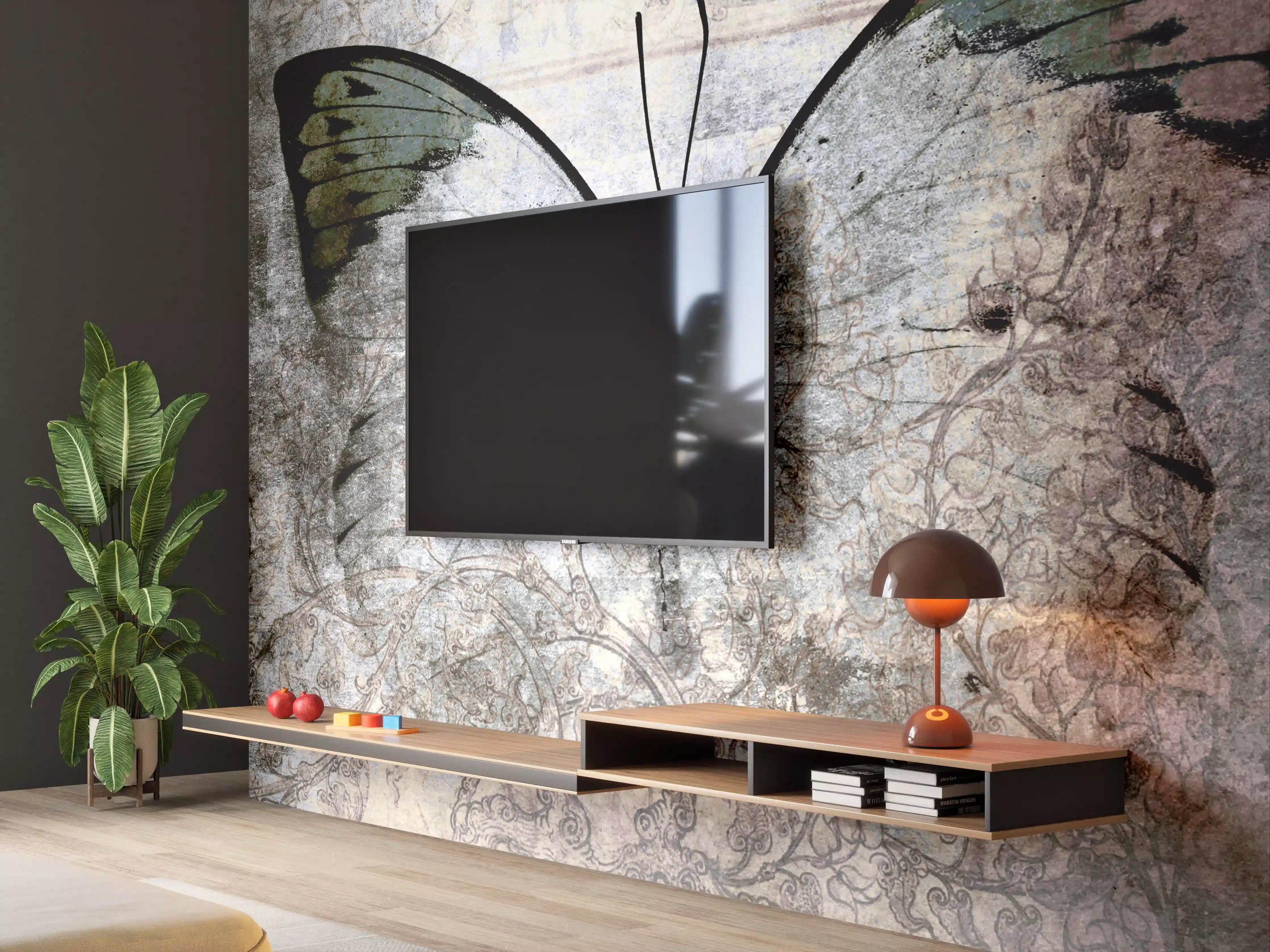 Wandverkleidung Wohnzimmer - Schmetterling im Vintage-Stil