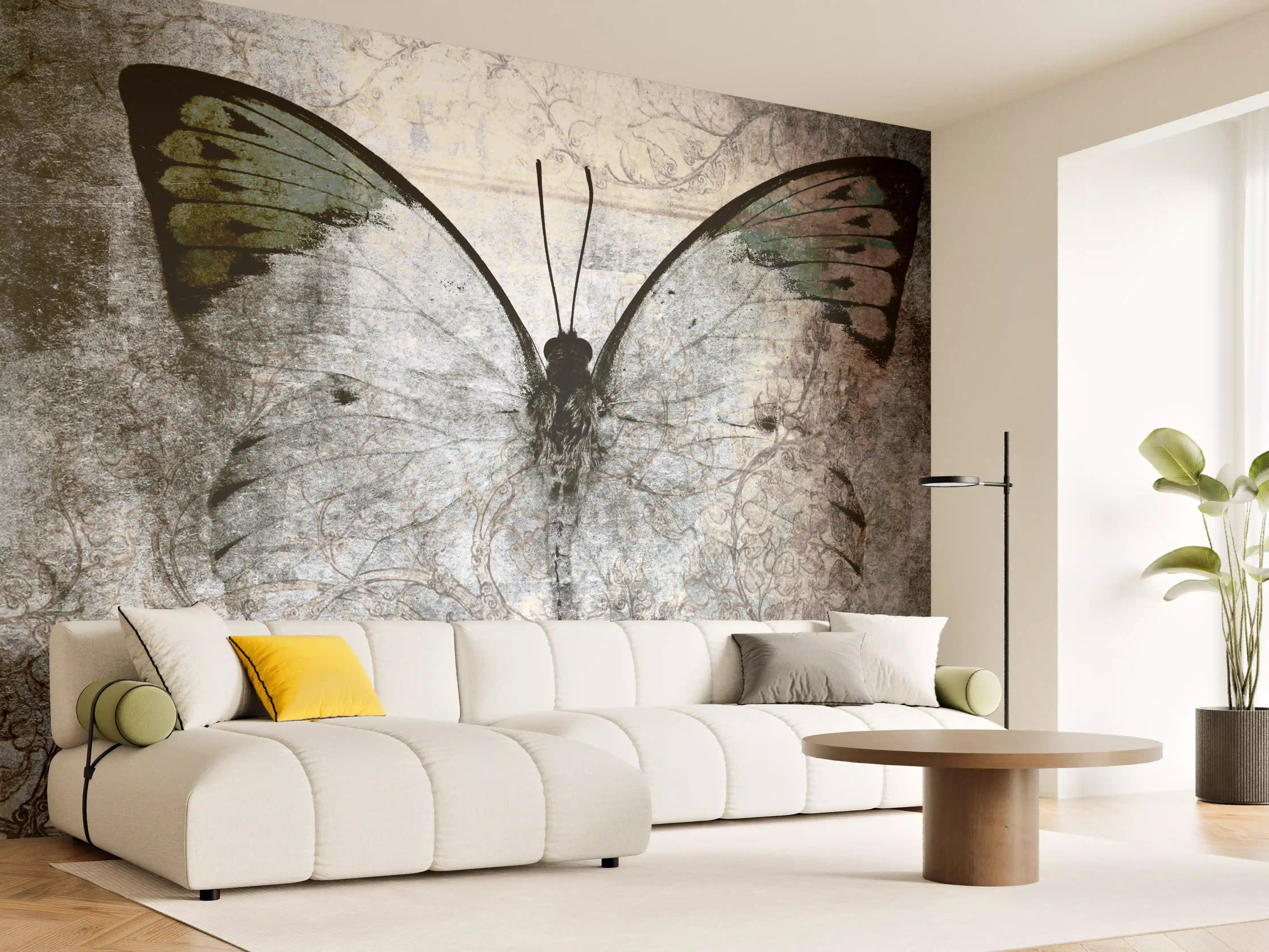 Wandverkleidung Wohnzimmer - Schmetterling im Vintage-Stil