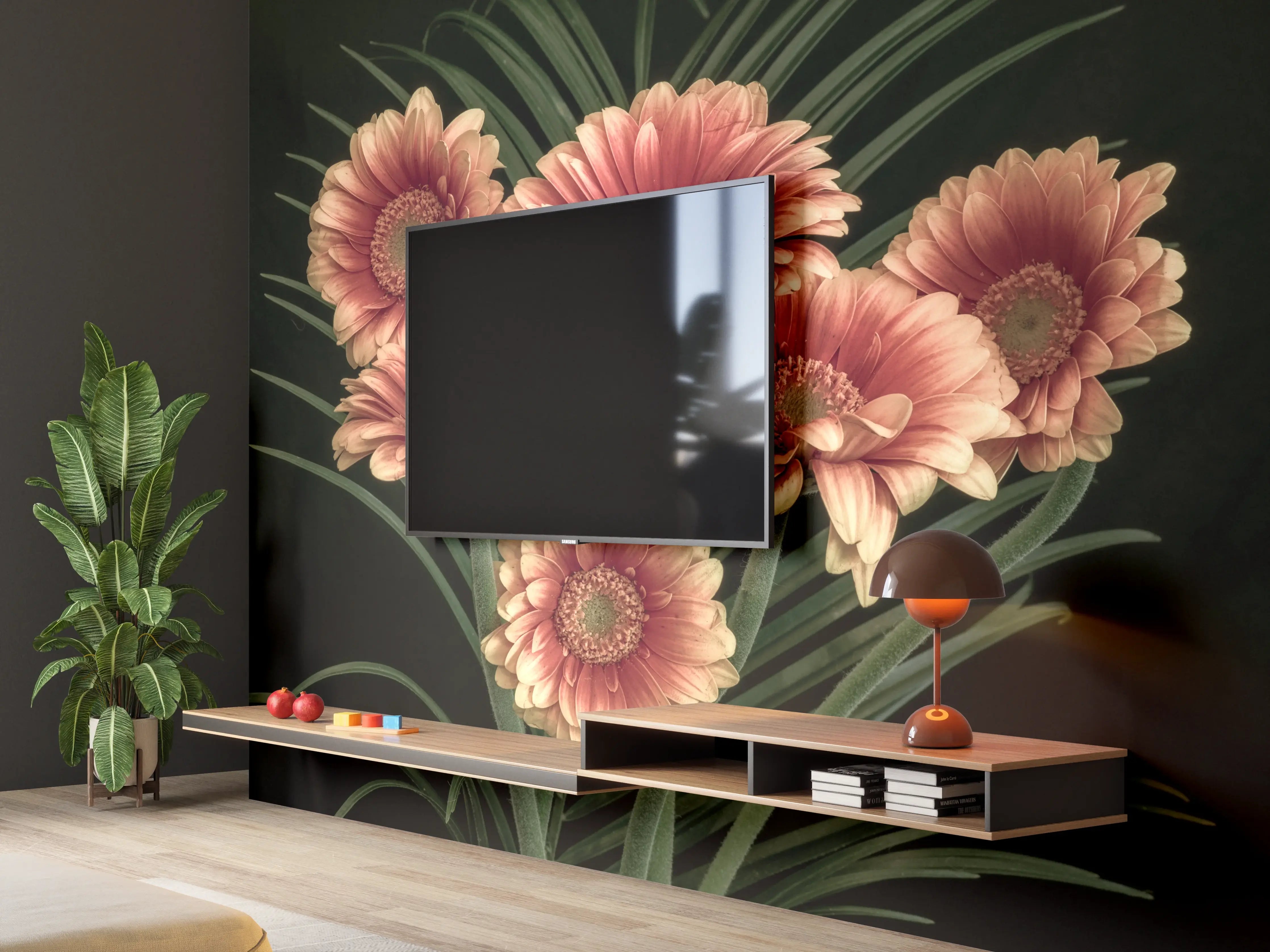 Wandverkleidung Wohnzimmer - Schöne Blumenkomposition
