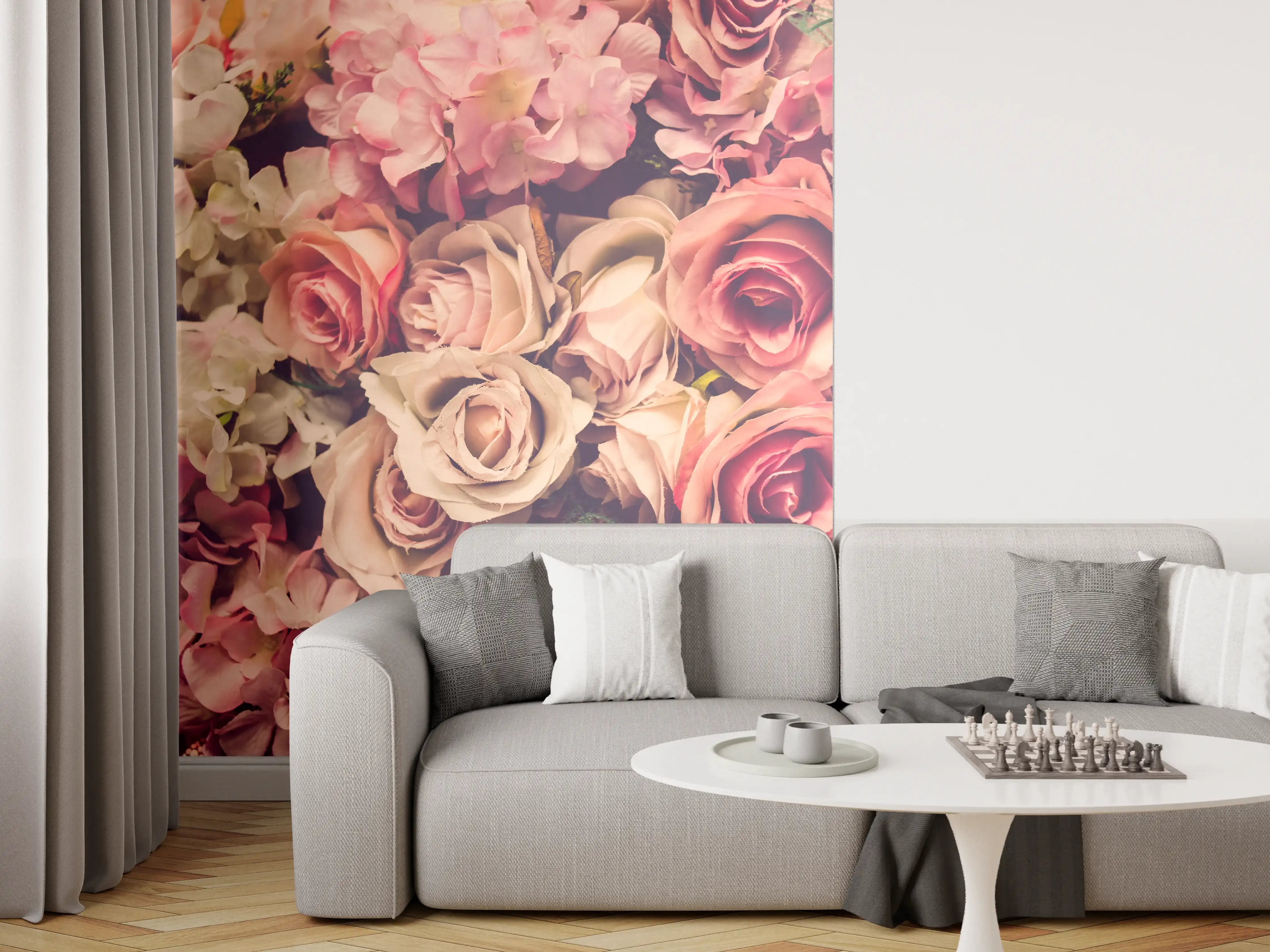 Wandverkleidung Wohnzimmer - Schöne Blumenpracht in Pastellfarben