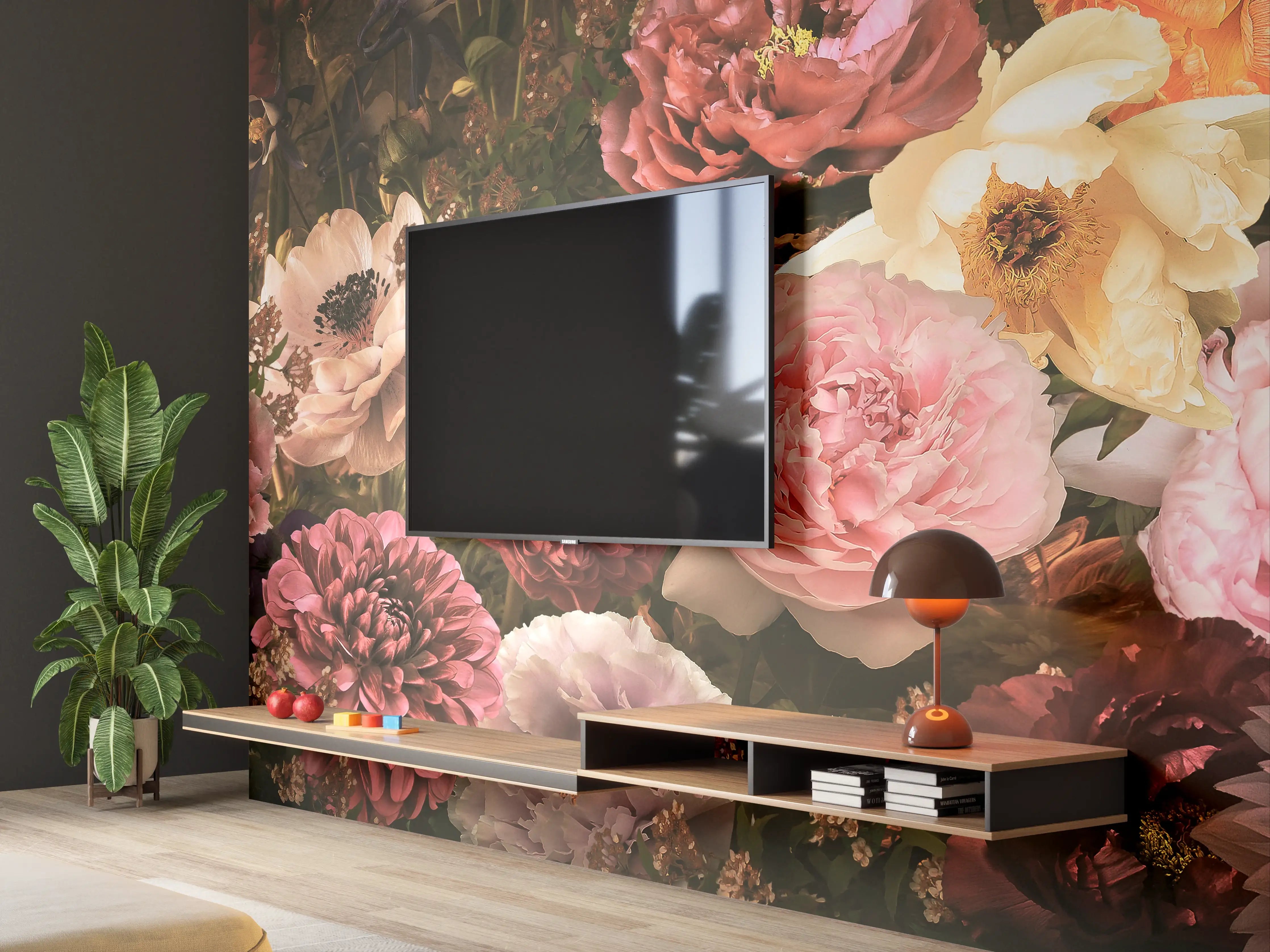 Wandverkleidung Wohnzimmer - Schöne Blumenpracht in warmen Farbnuancen