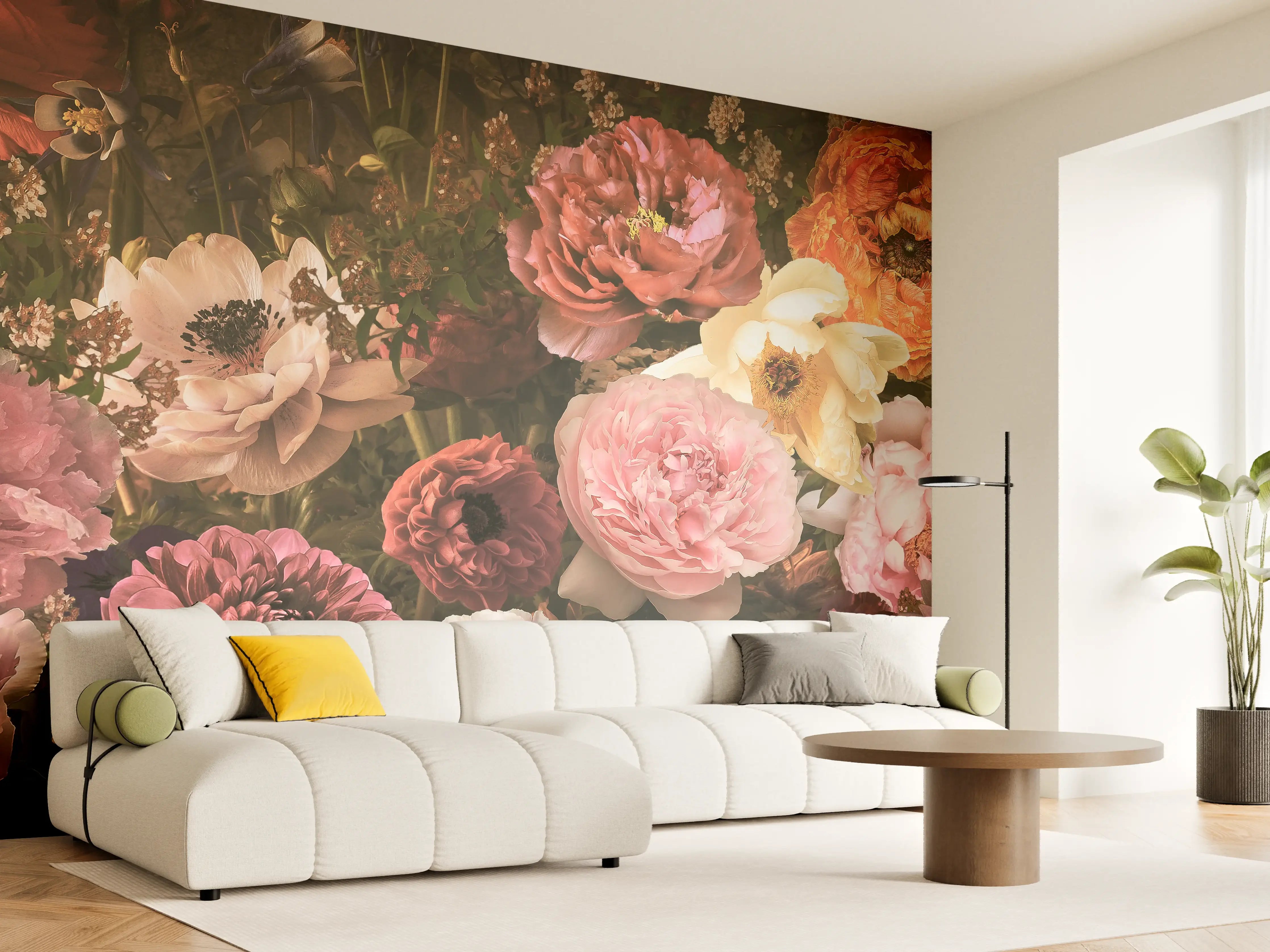 Wandverkleidung Wohnzimmer - Schöne Blumenpracht in warmen Farbnuancen