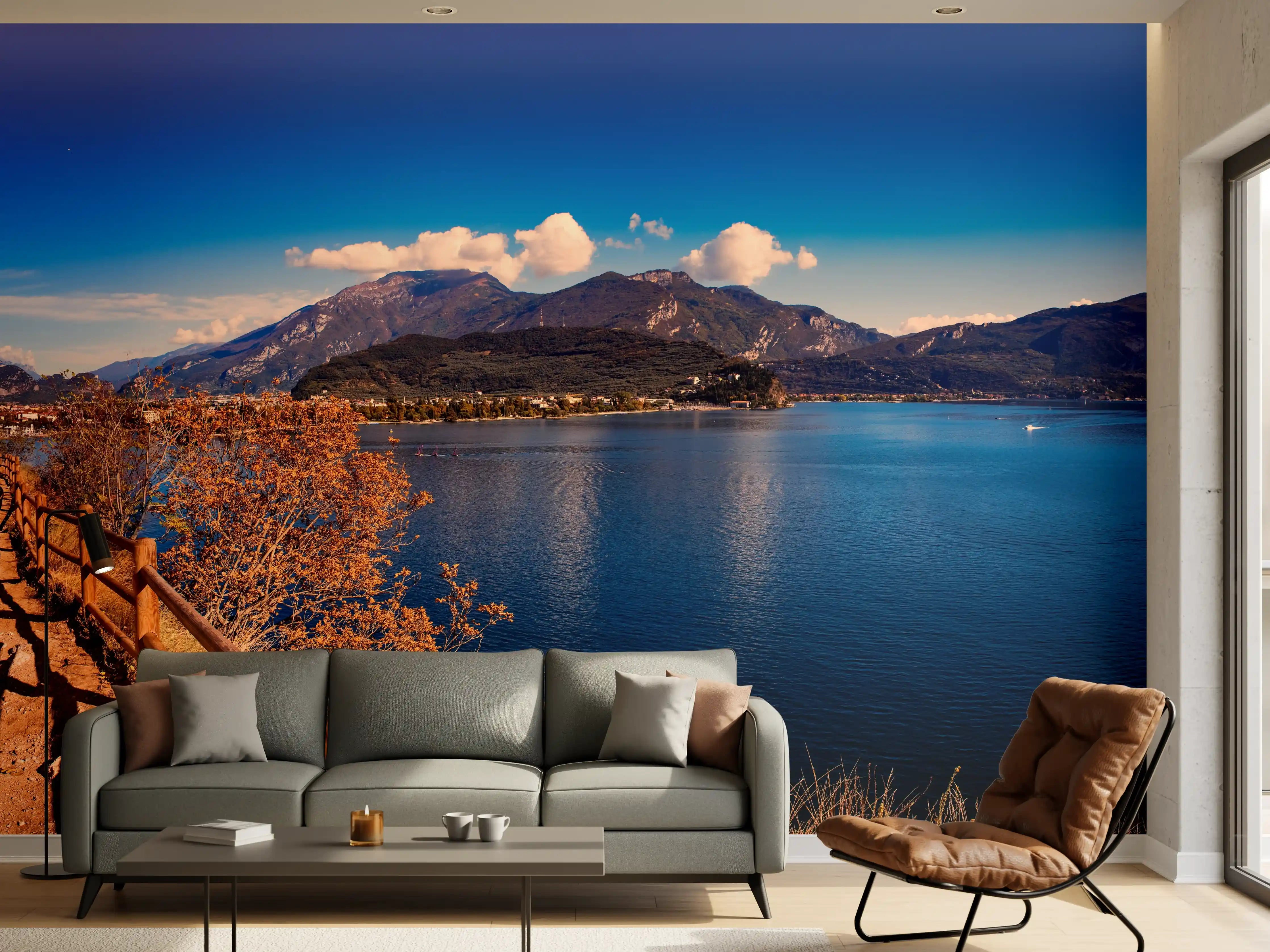 Wandverkleidung Wohnzimmer - Schöne Landschaft mit Blick auf den Gardasee