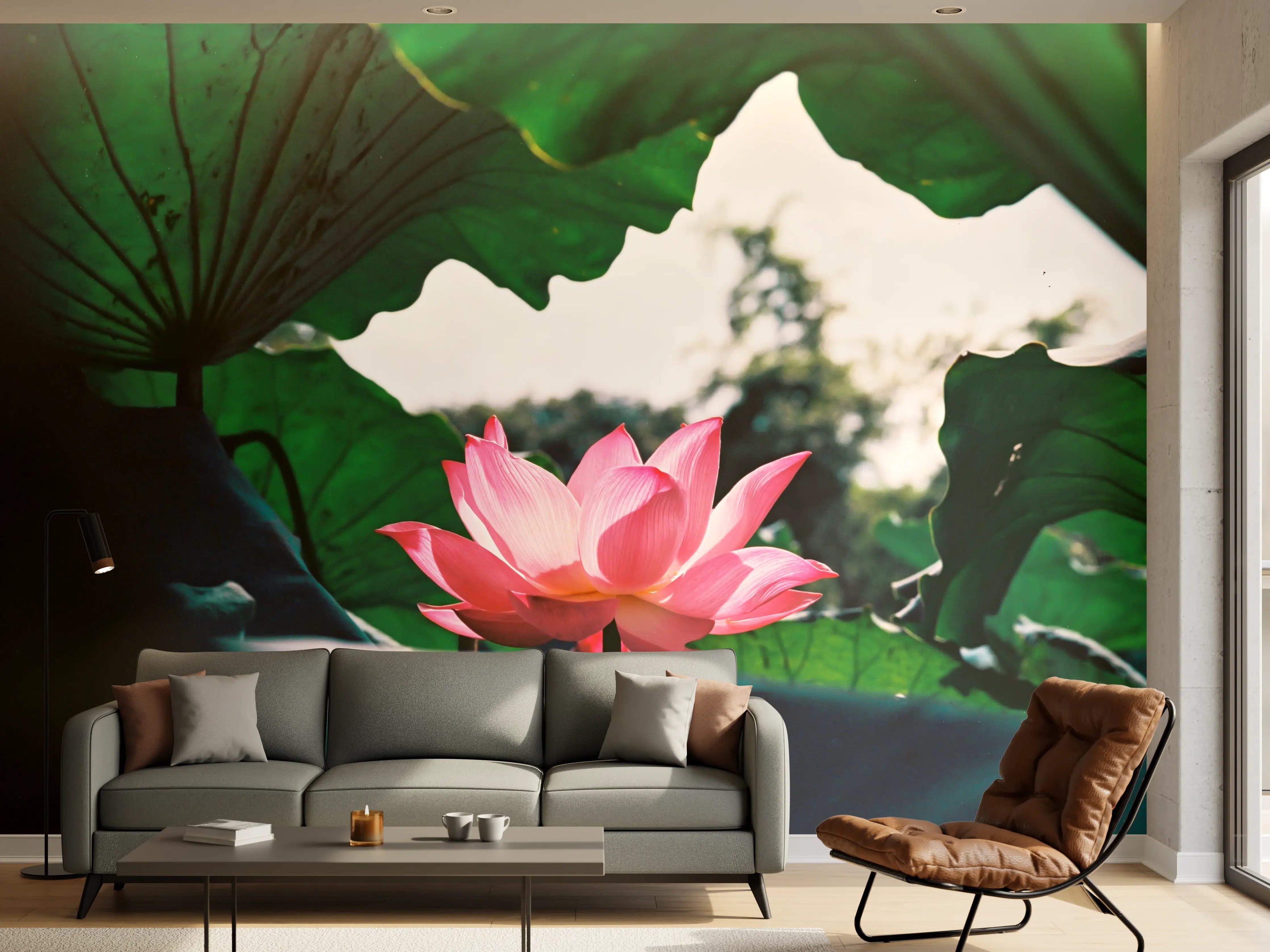 Wandverkleidung Wohnzimmer - Schöne Lotusblüte in Natur