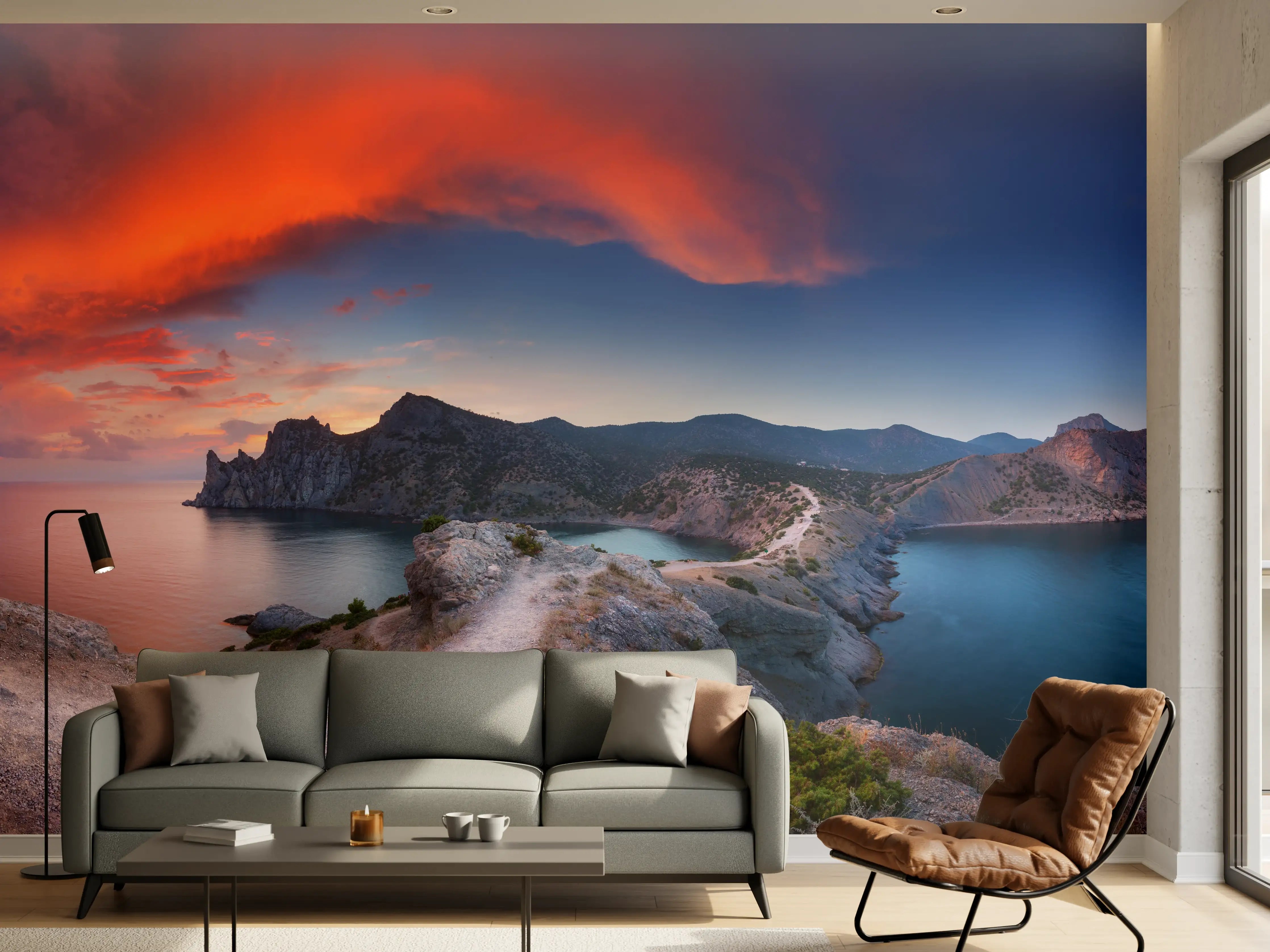 Wandverkleidung Wohnzimmer - Schöne Panoramalandschaft mit Bergen