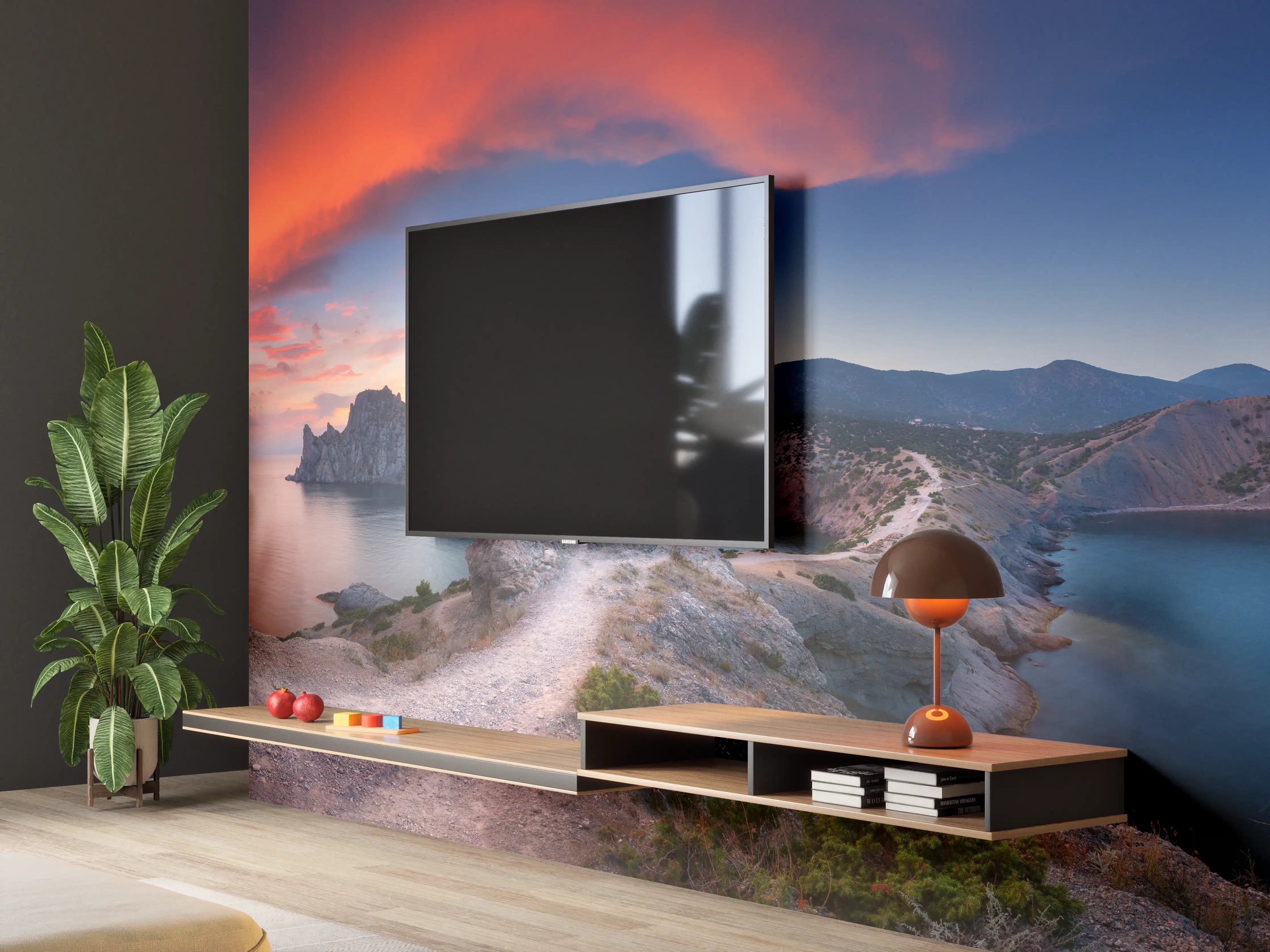 Wandverkleidung Wohnzimmer - Schöne Panoramalandschaft mit Bergen