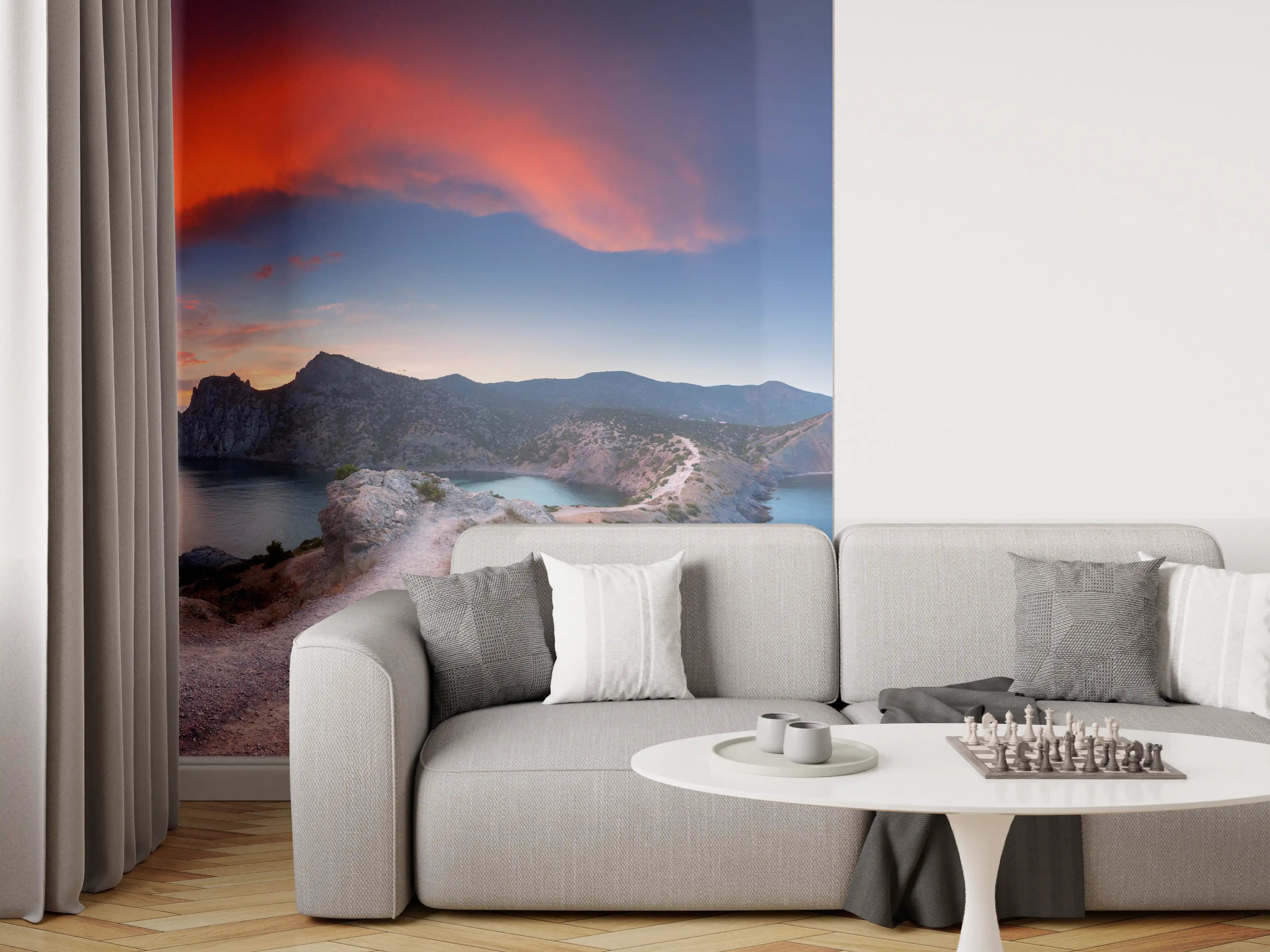 Wandverkleidung Wohnzimmer - Schöne Panoramalandschaft mit Bergen