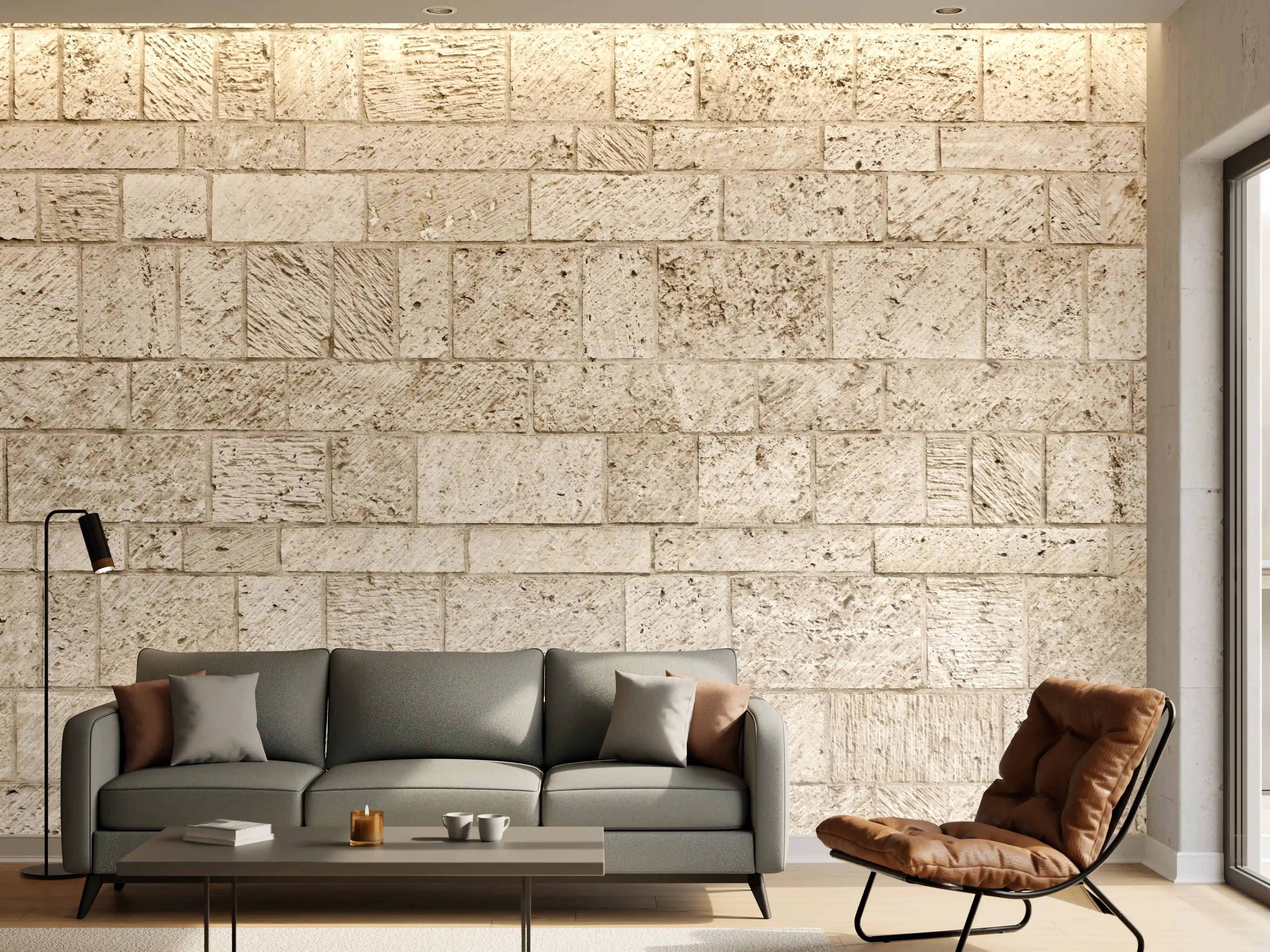 Wandverkleidung Wohnzimmer - Schöne Steinfassade im Panoramaformat