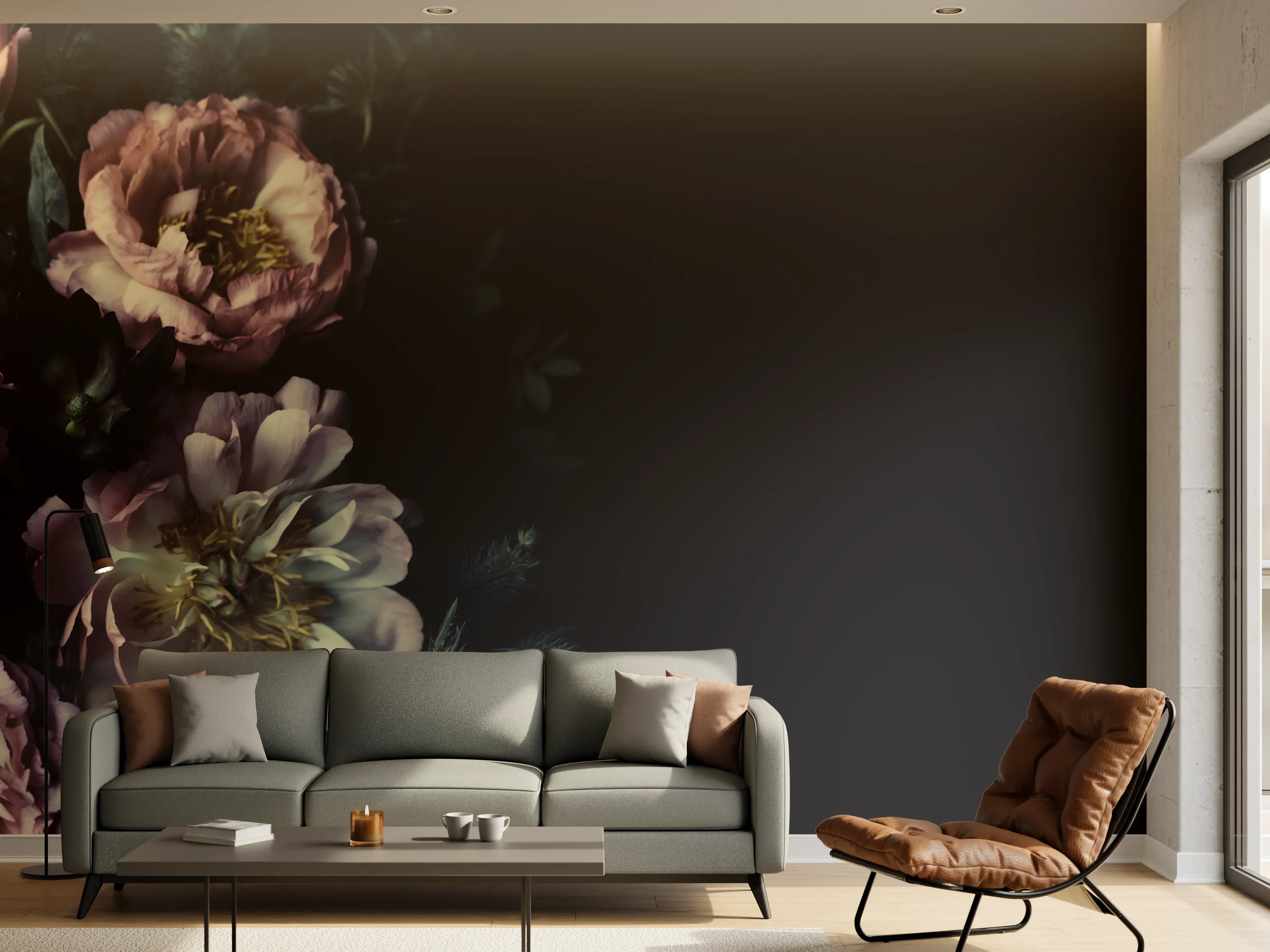Wandverkleidung Wohnzimmer - Schöne Vintage Pfingstrosen