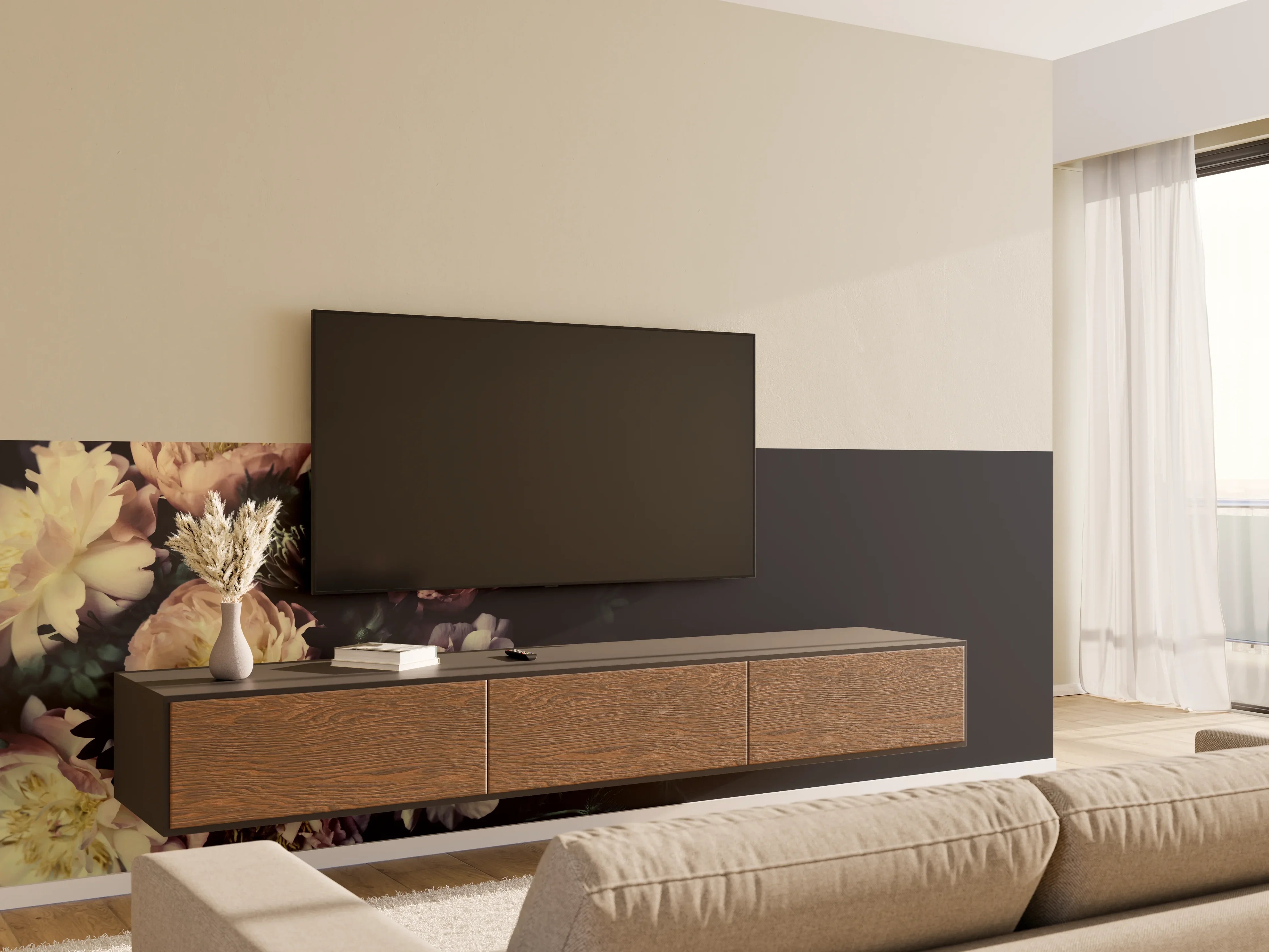 Wandverkleidung Wohnzimmer - Schöne Vintage Pfingstrosen