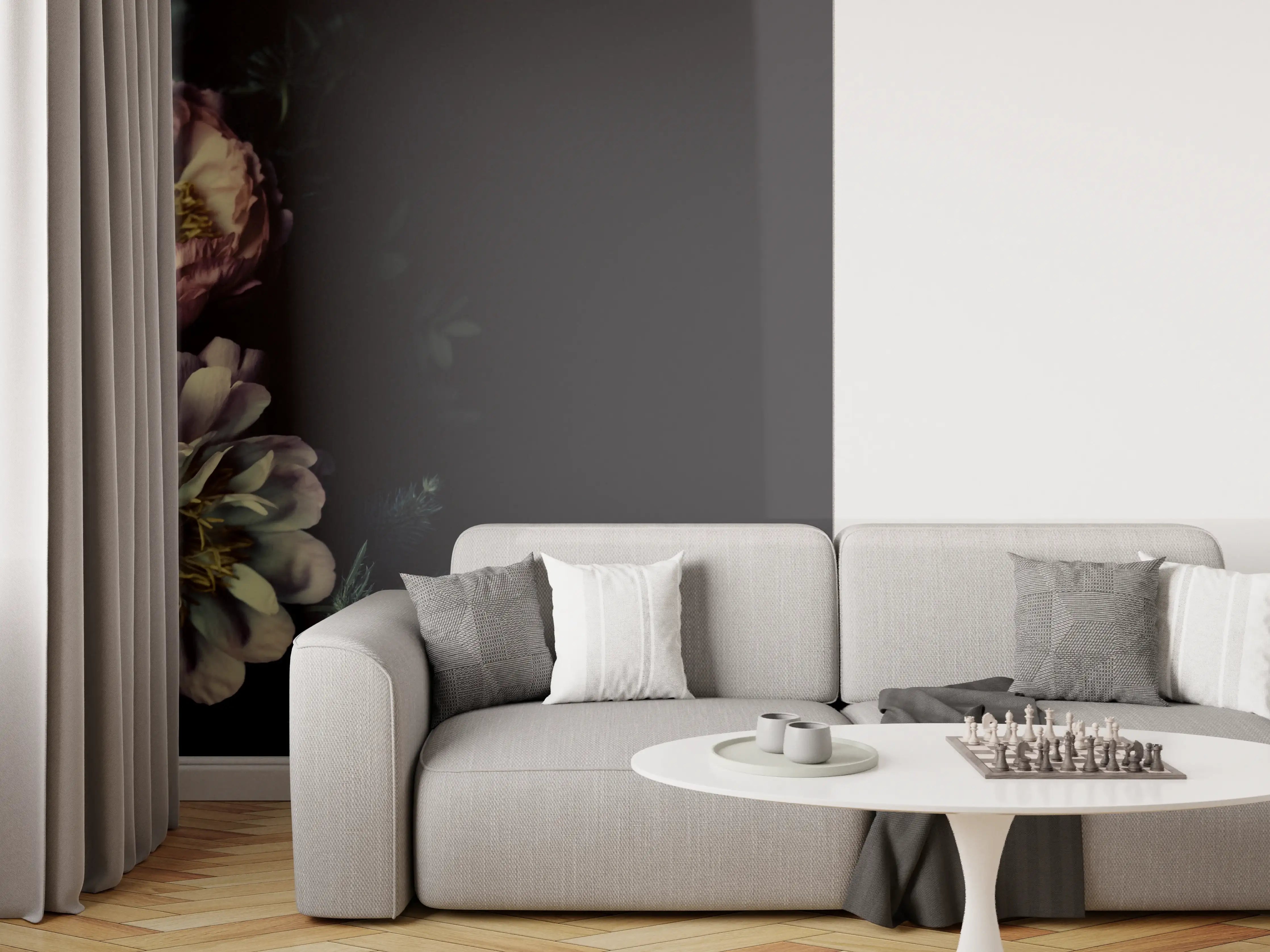 Wandverkleidung Wohnzimmer - Schöne Vintage Pfingstrosen