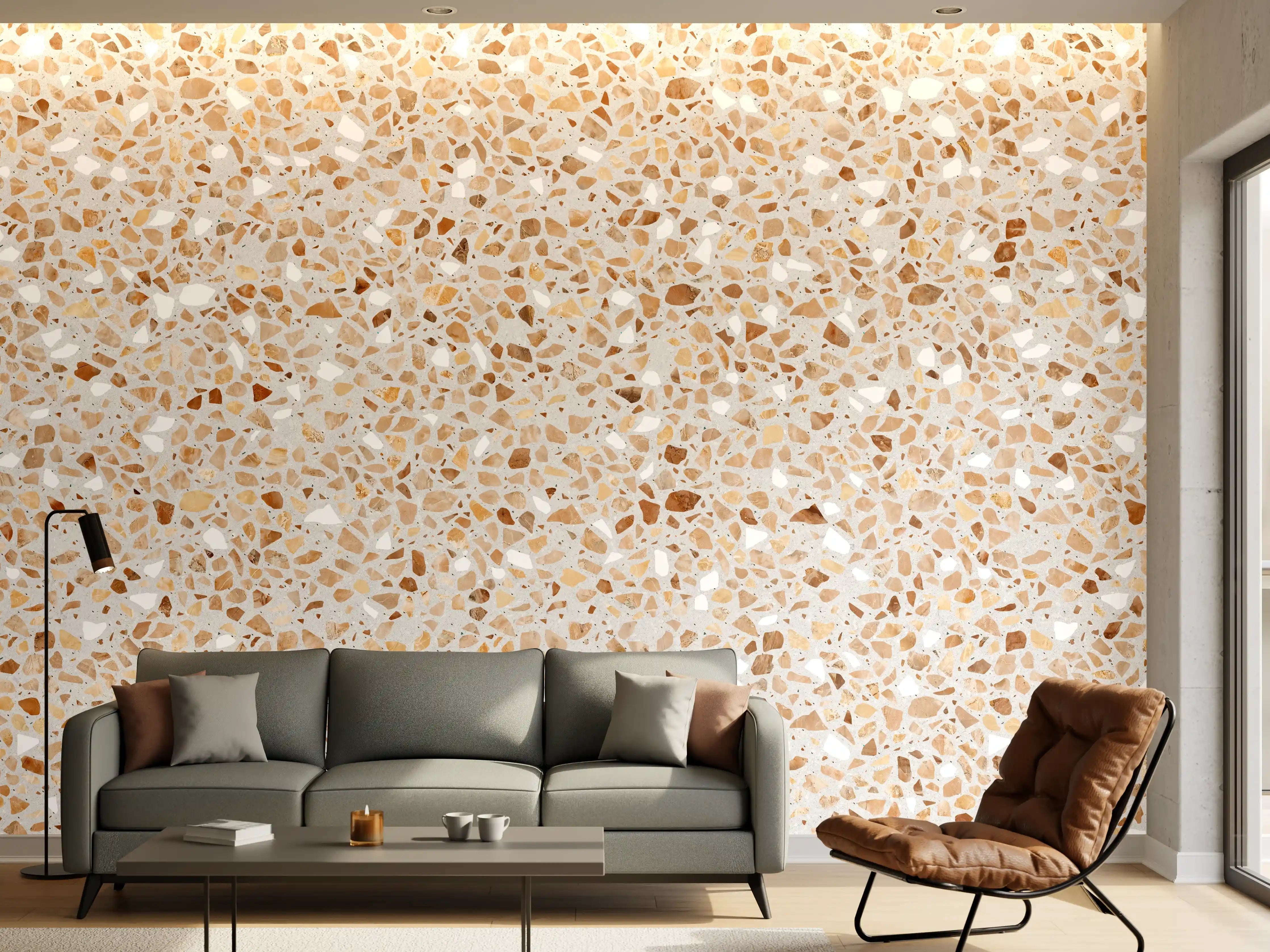 Wandverkleidung Wohnzimmer - Schöne beige Terrazzo Stein Textur