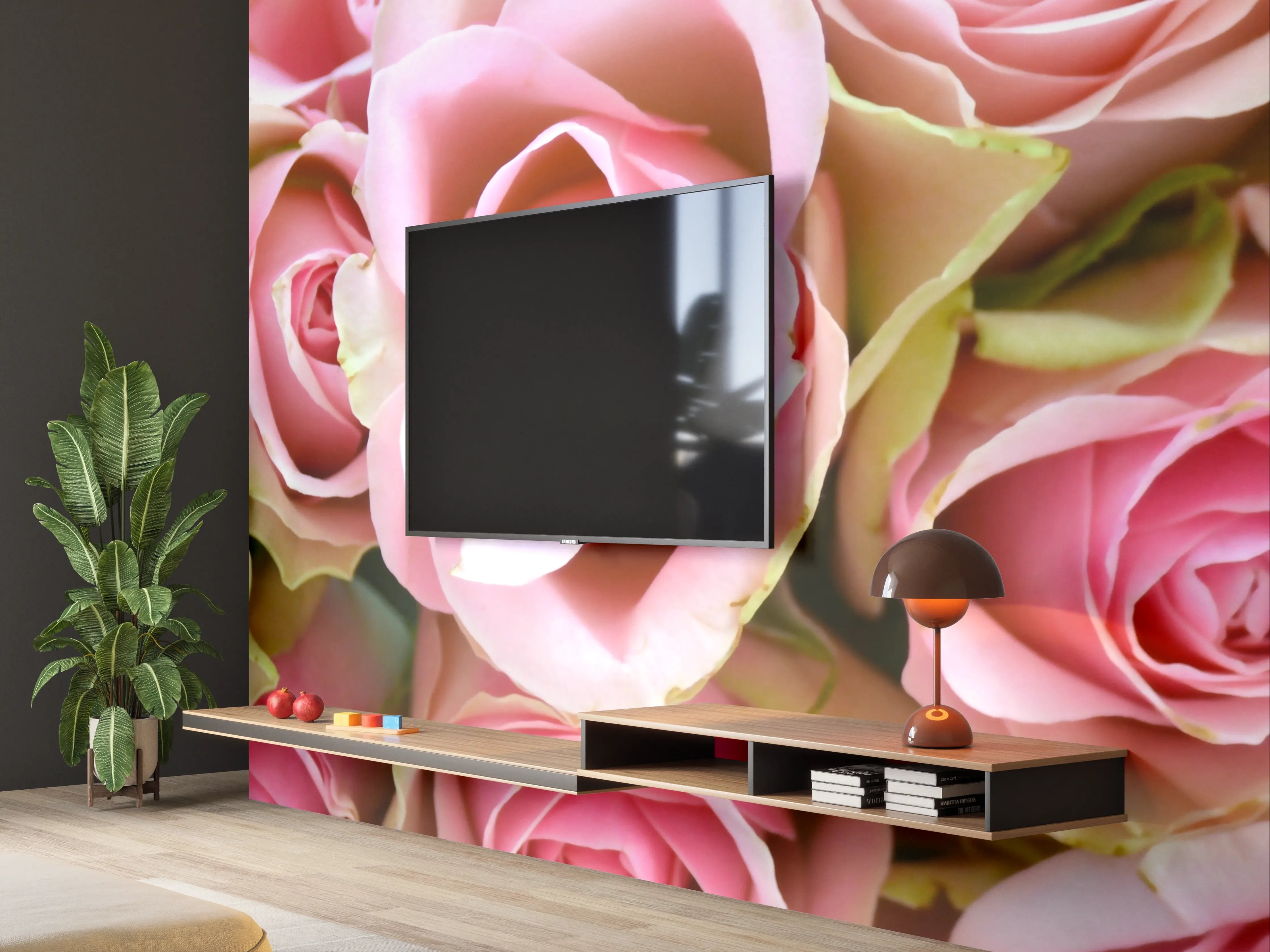 Wandverkleidung Wohnzimmer - Schöne rosa Rosen - Elegant und zart