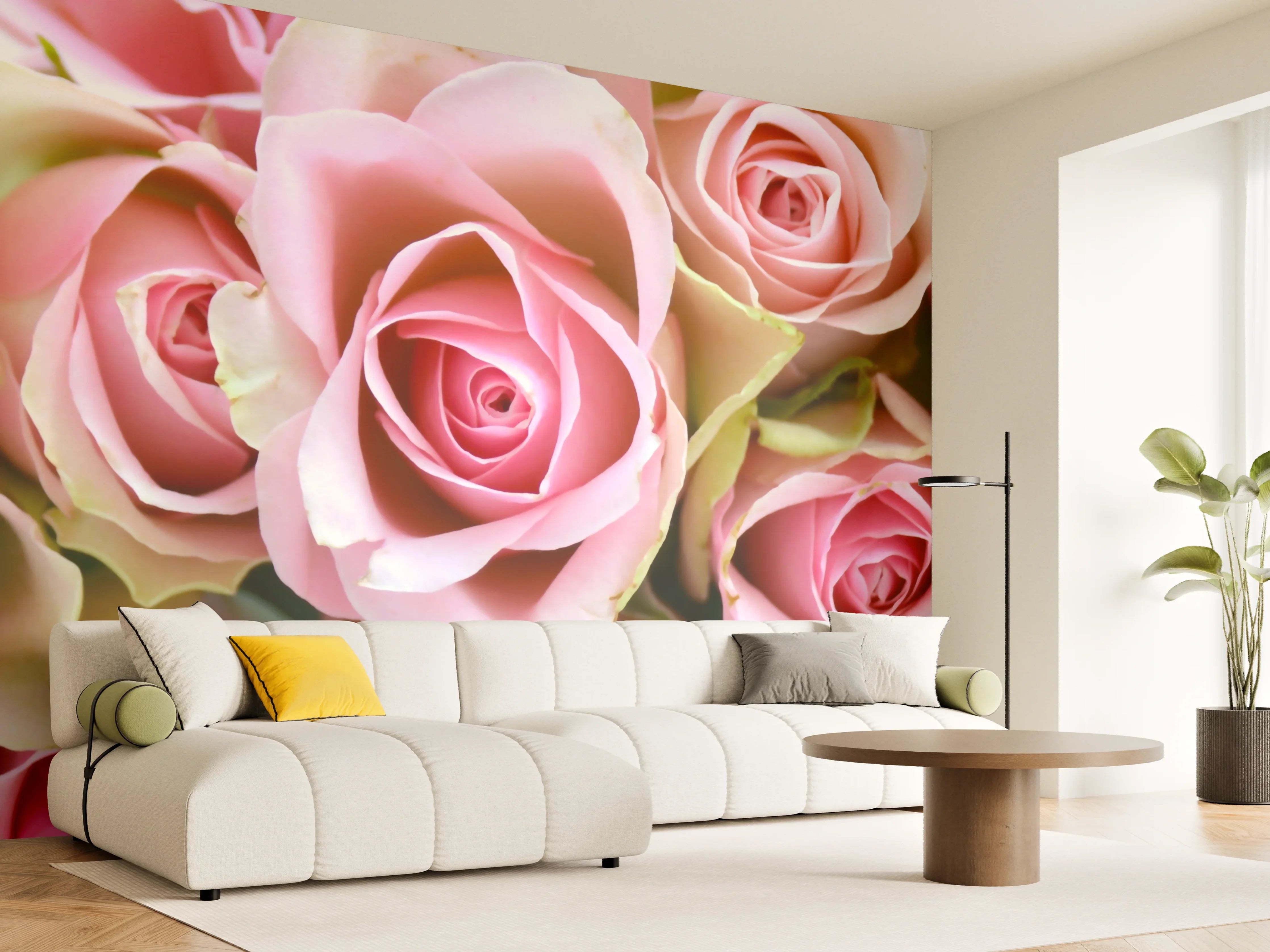 Wandverkleidung Wohnzimmer - Schöne rosa Rosen - Elegant und zart