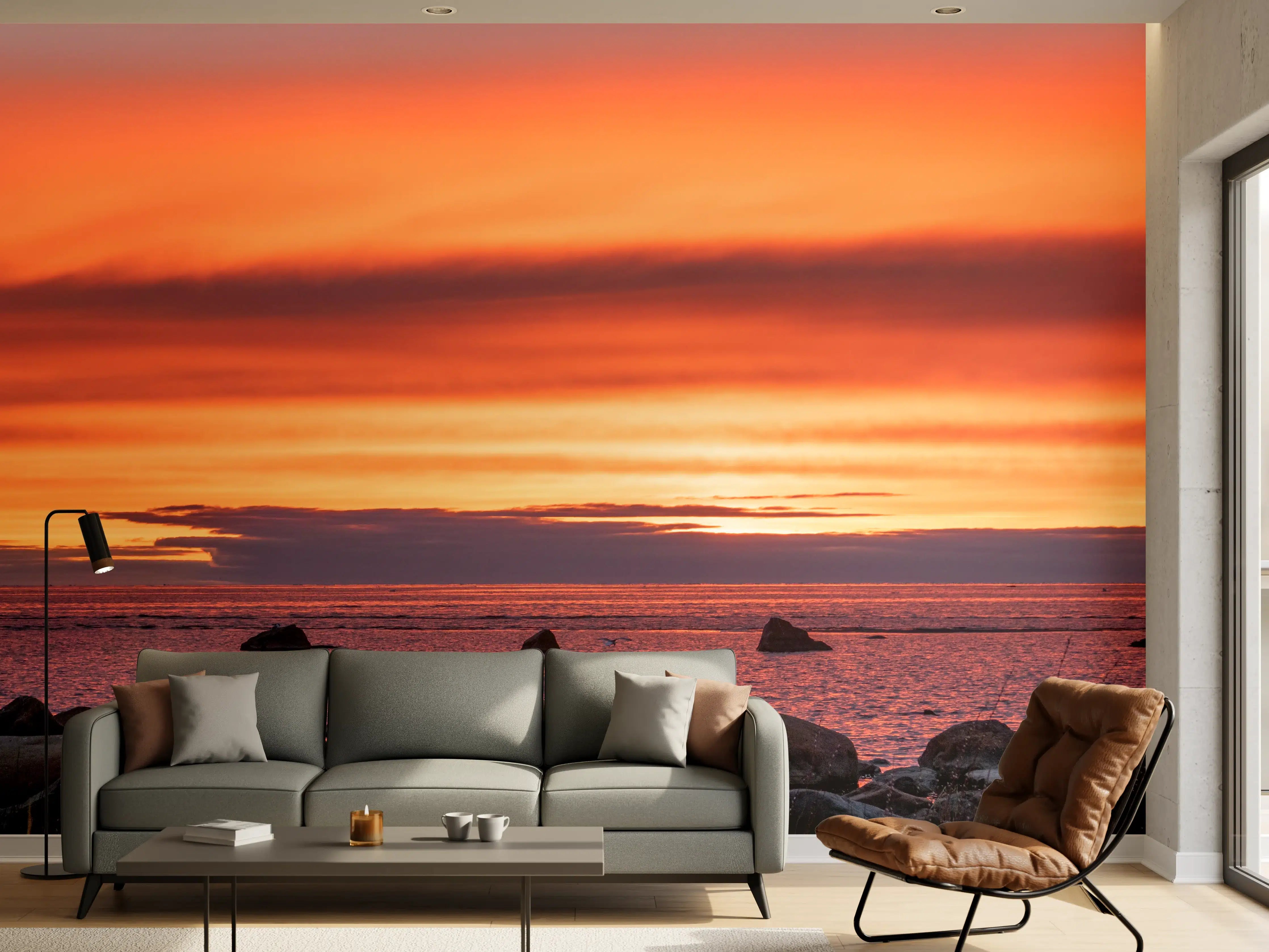Wandverkleidung Wohnzimmer - Schöner Sonnenuntergang am Meer