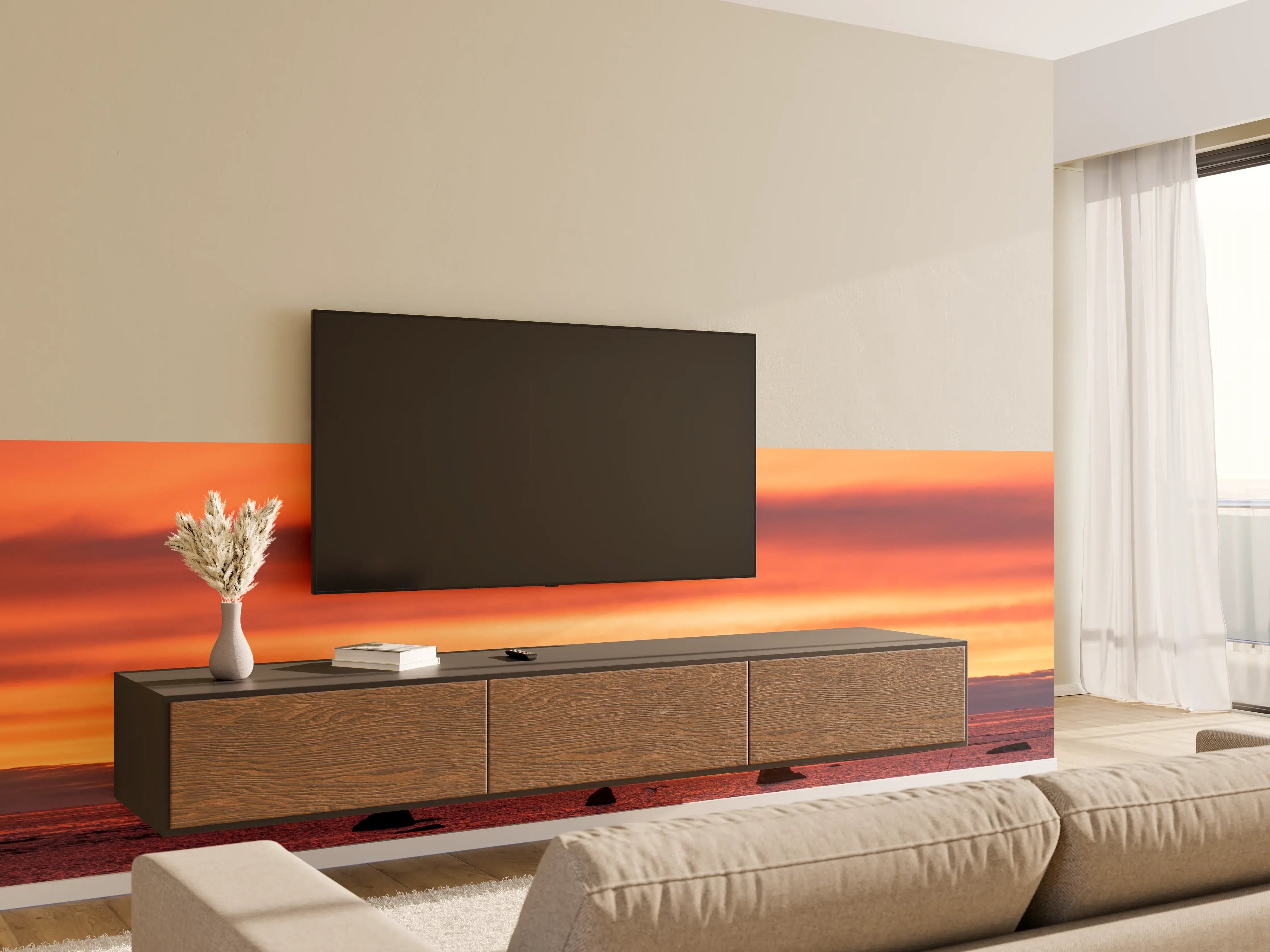 Wandverkleidung Wohnzimmer - Schöner Sonnenuntergang am Meer