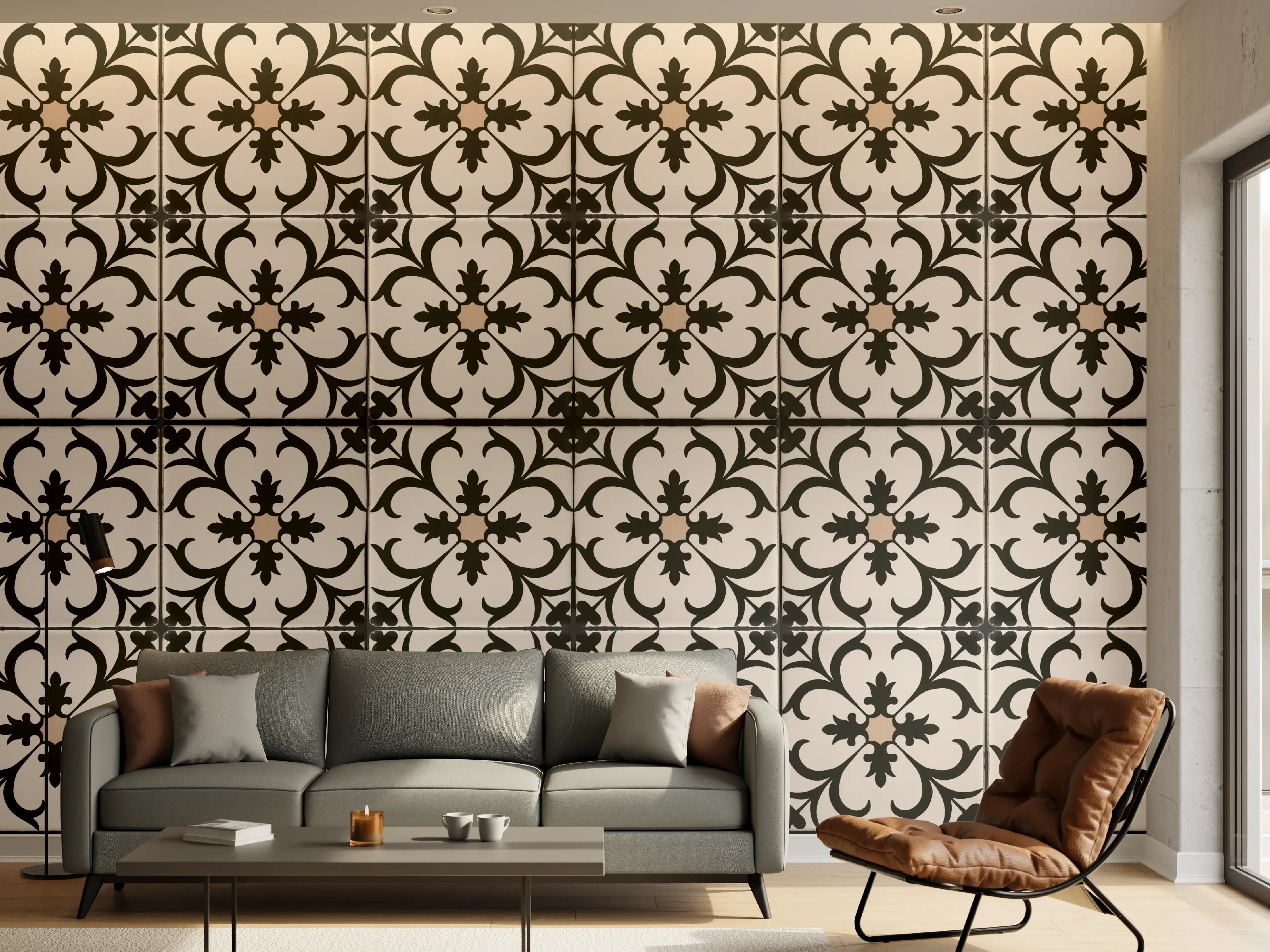 Wandverkleidung Wohnzimmer - Schwarz Braun Vintage Mosaik