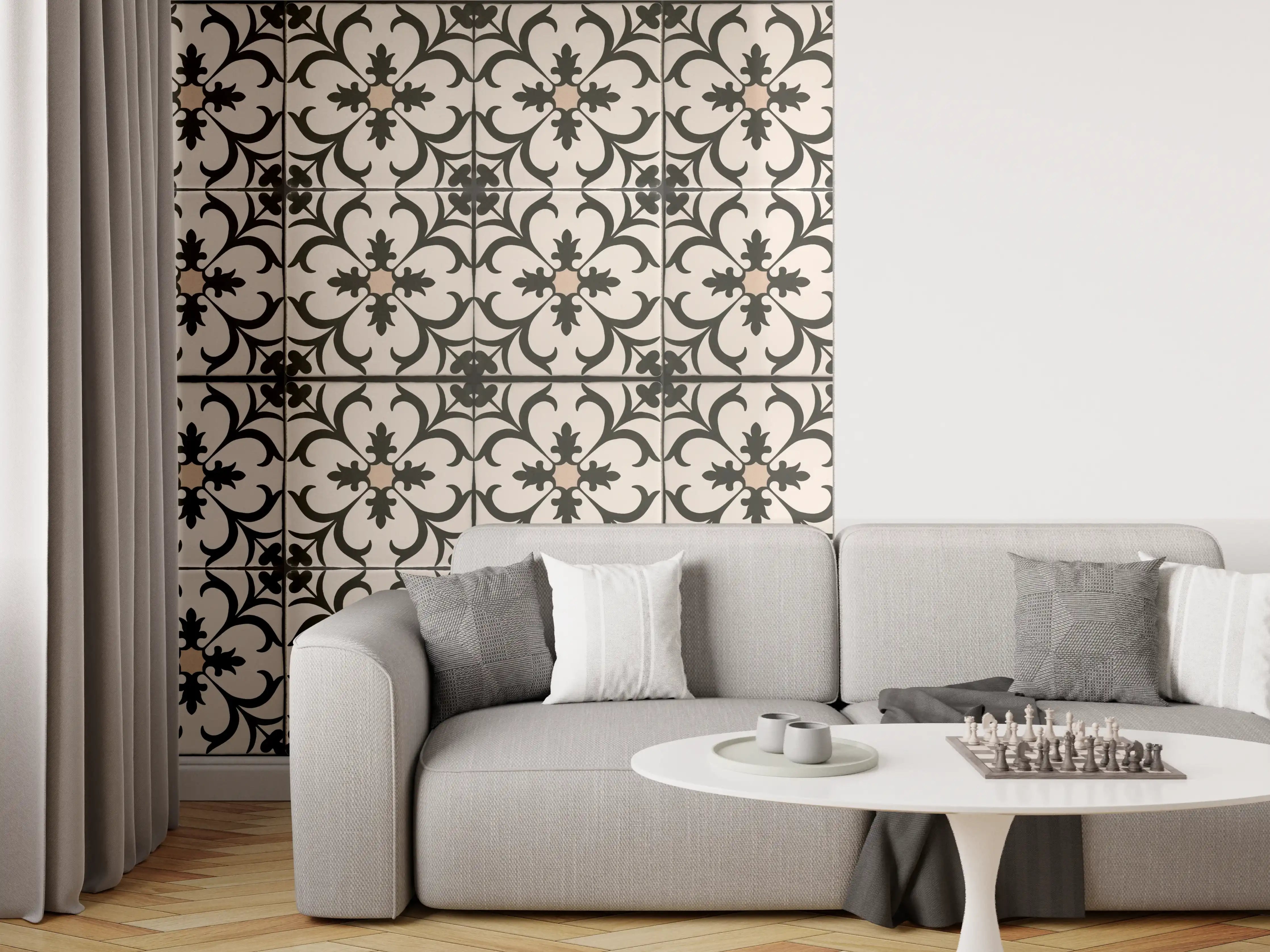 Wandverkleidung Wohnzimmer - Schwarz Braun Vintage Mosaik
