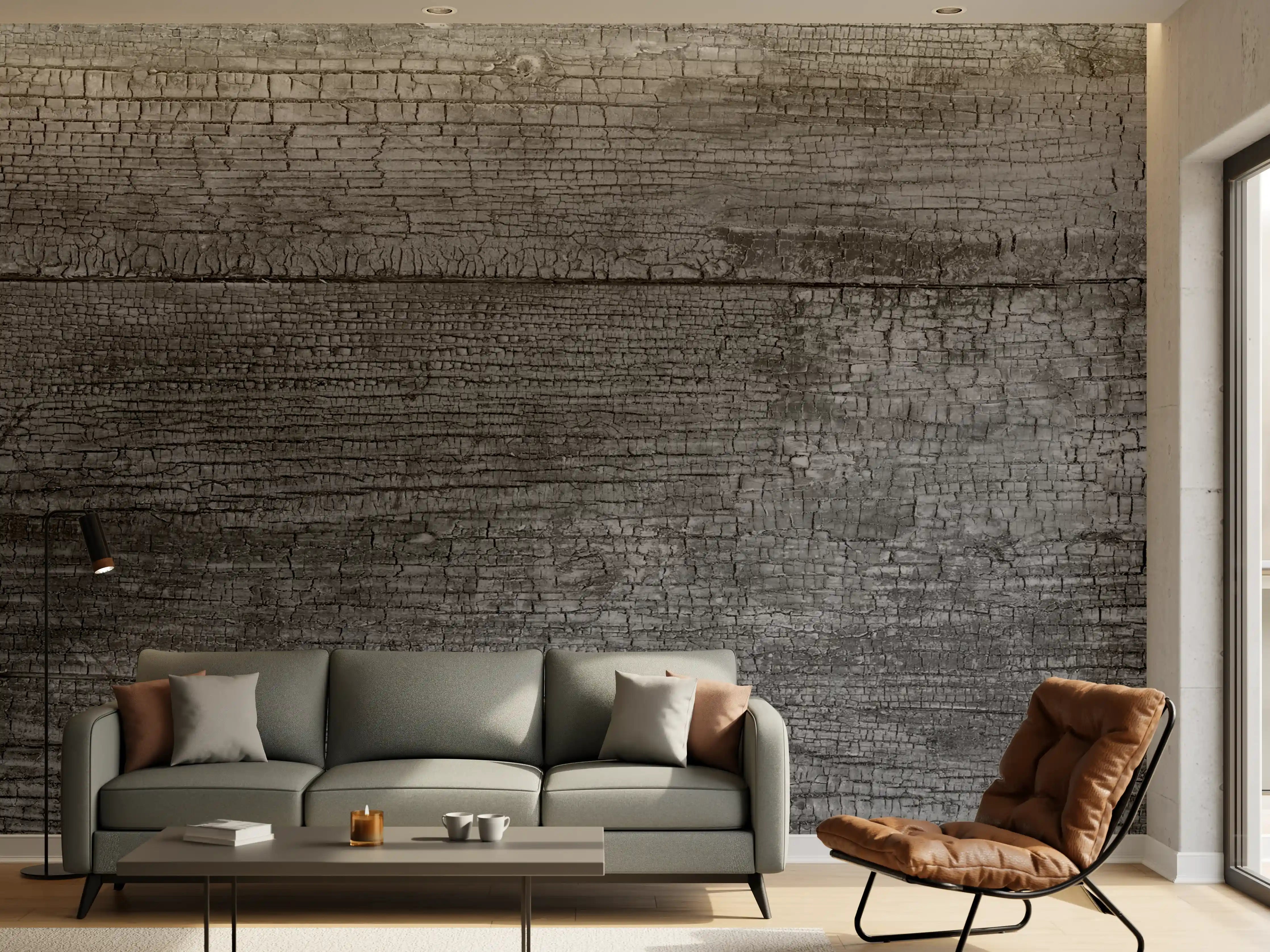 Wandverkleidung Wohnzimmer - Schwarz-Graue Holztextur