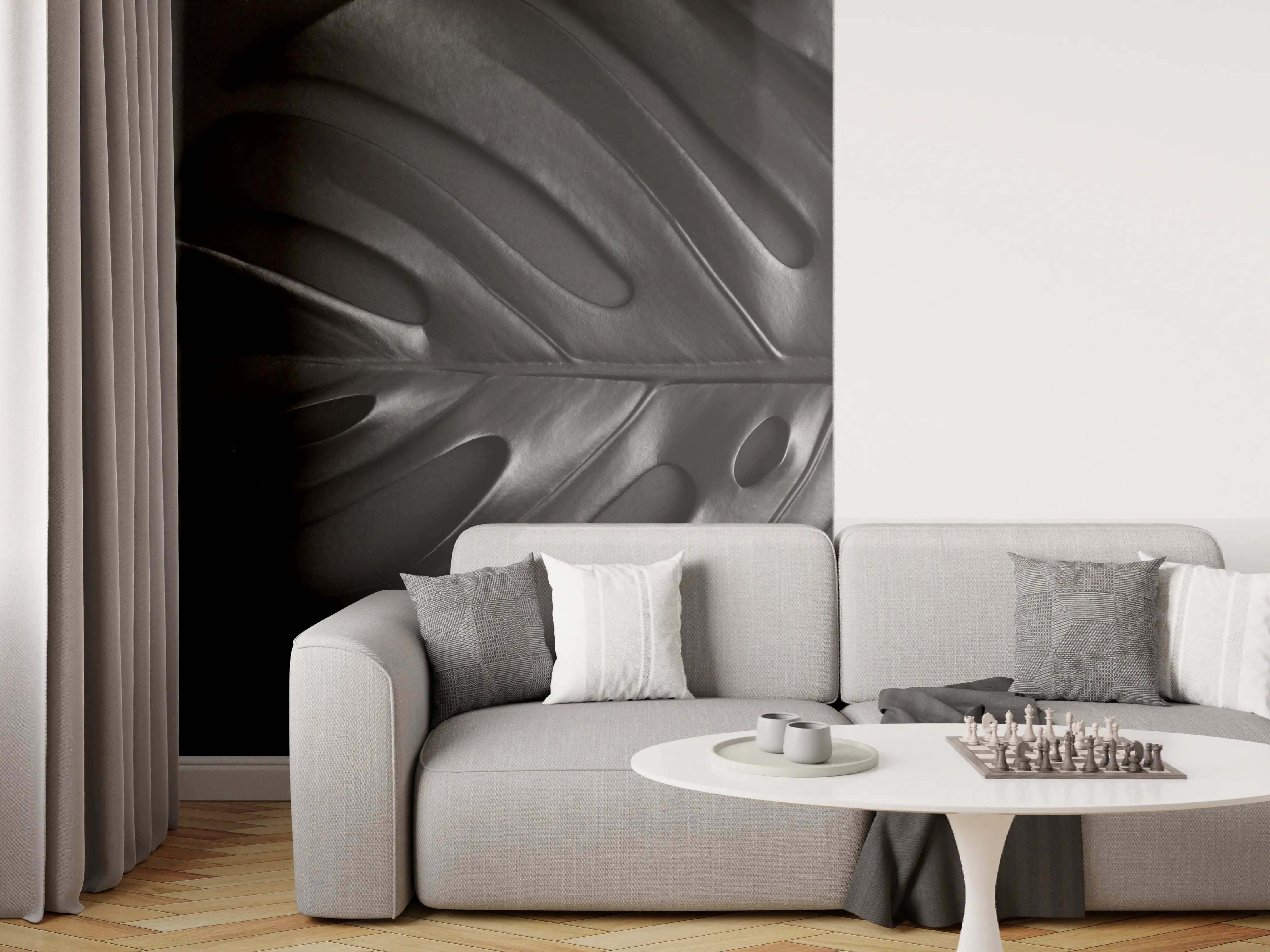 Wandverkleidung Wohnzimmer - Schwarz-Revierte Blätter im modernen Design
