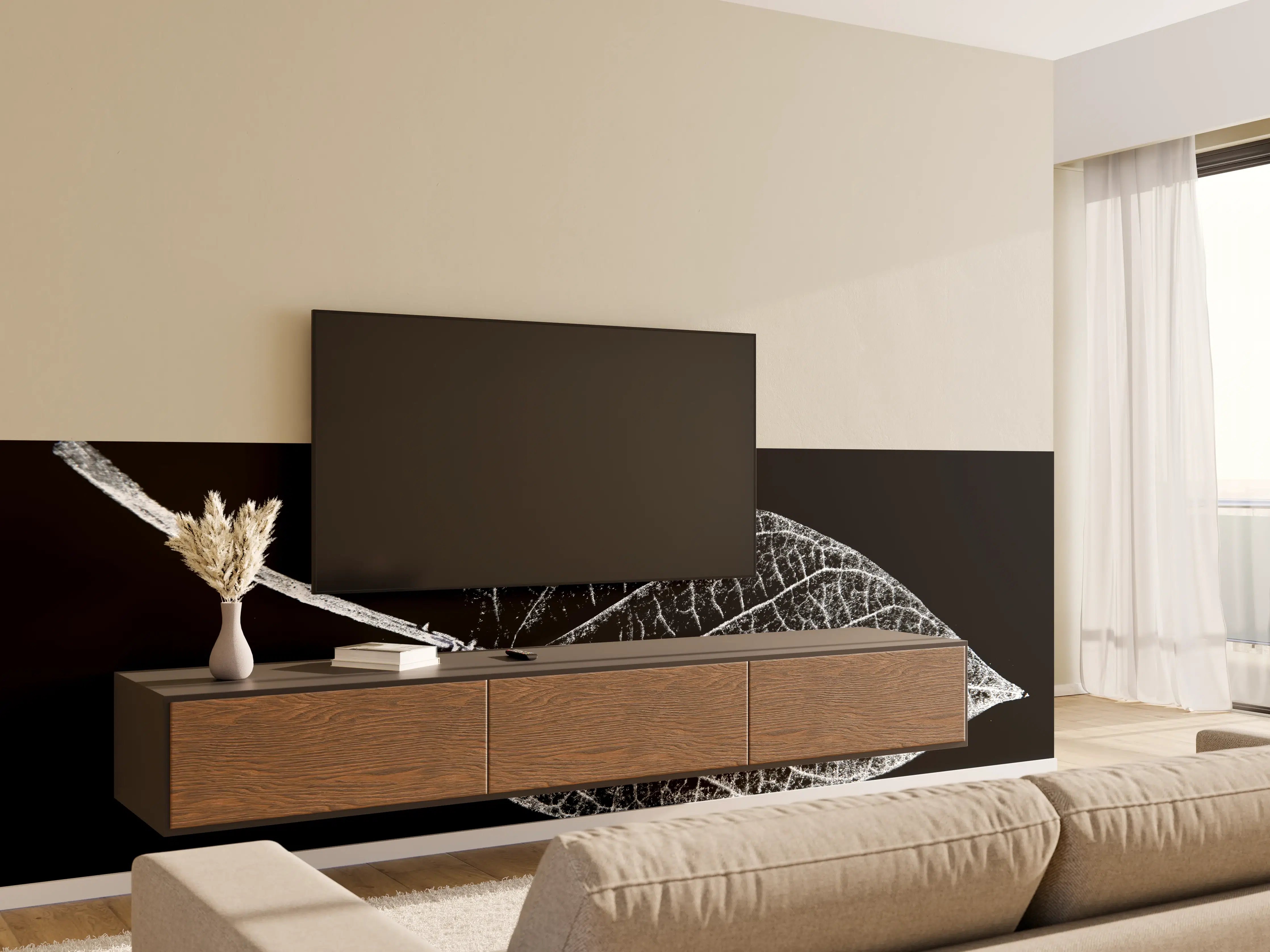 Wandverkleidung Wohnzimmer - Schwarz-Weiß-Blatt Illustration