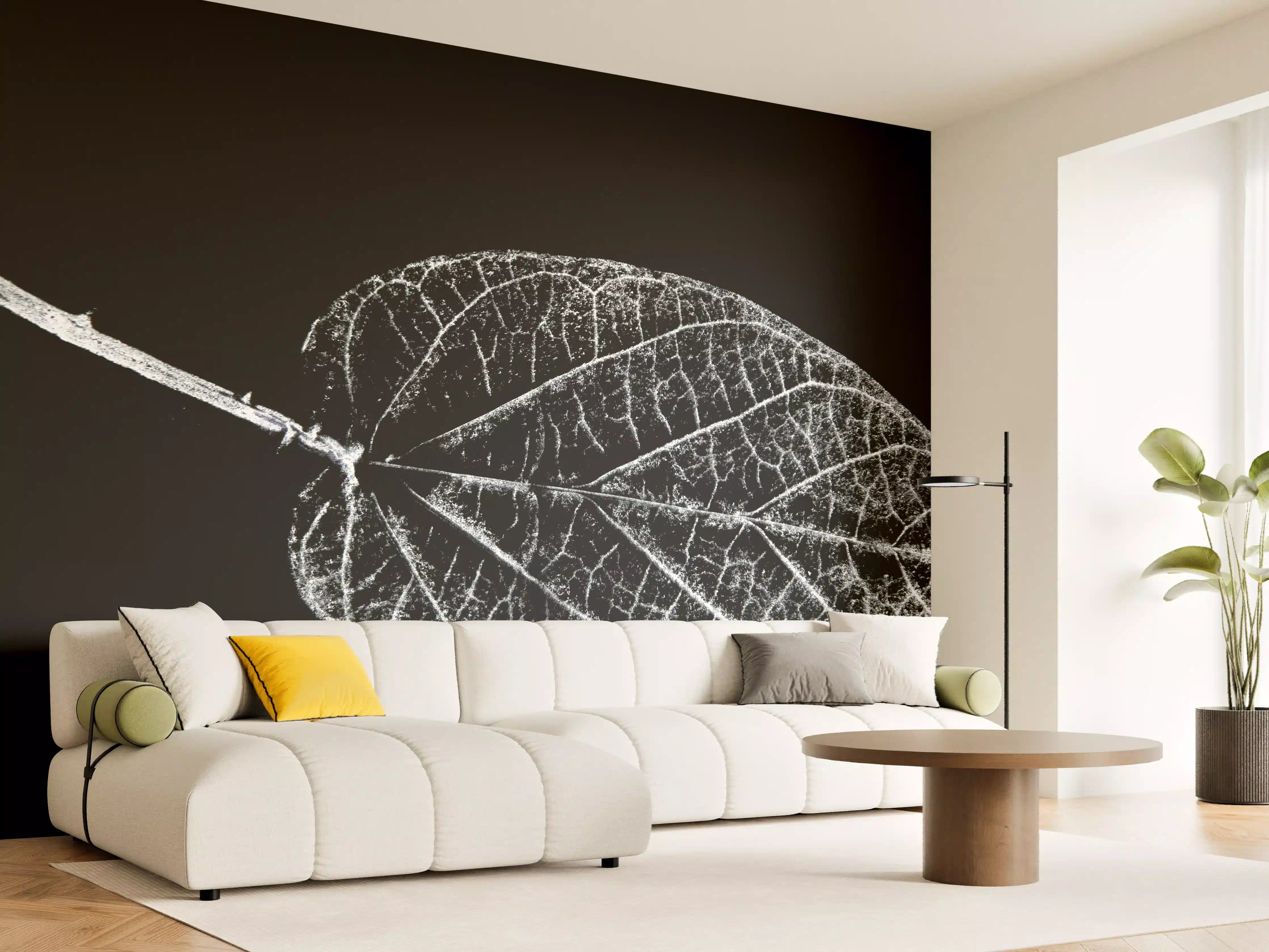 Wandverkleidung Wohnzimmer - Schwarz-Weiß-Blatt Illustration
